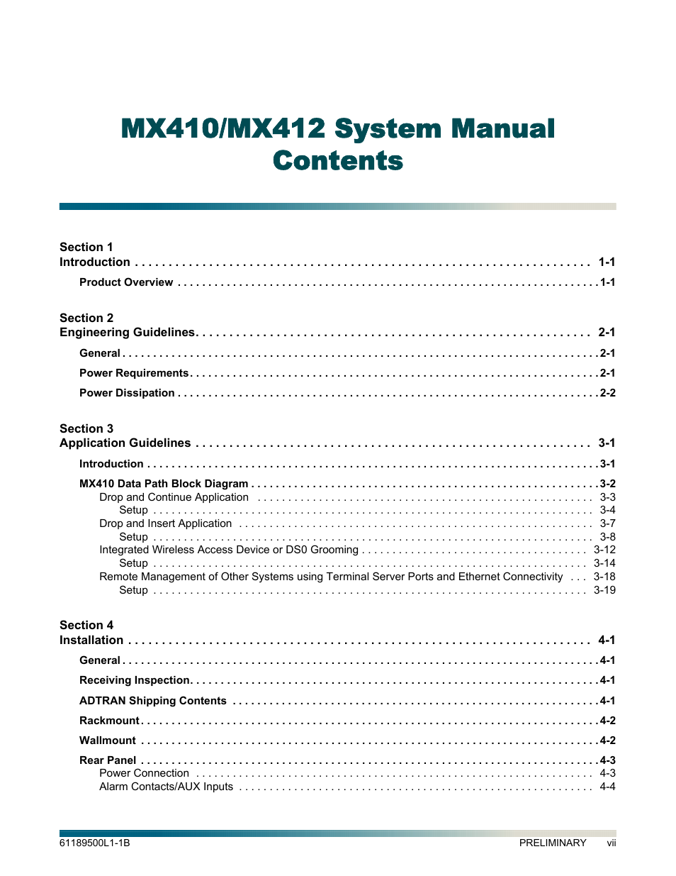 ADTRAN MX410 User Manual | Page 7 / 108