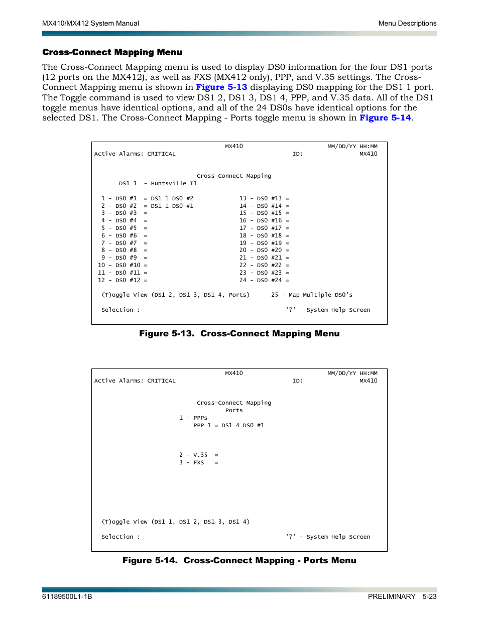 Cross-connect mapping menu, Cross-connect mapping menu -23 | ADTRAN MX410 User Manual | Page 73 / 108