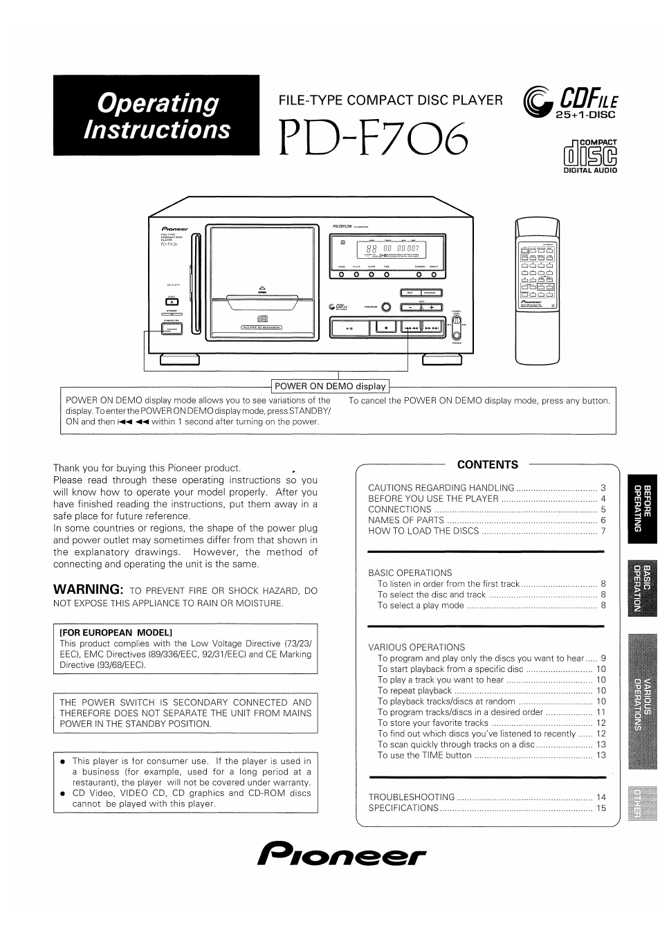 Pioneer PD-F706 User Manual | 16 pages