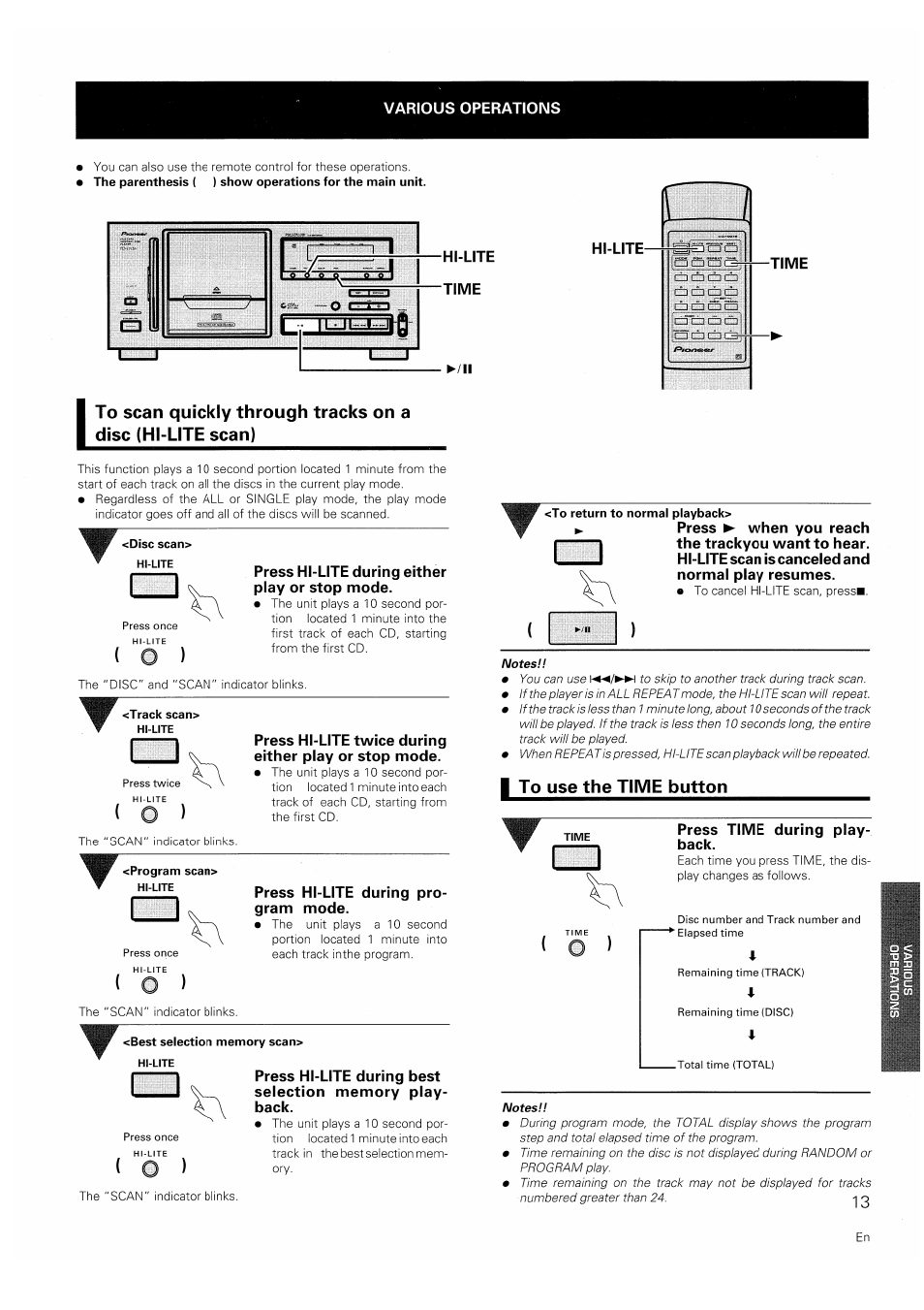 I to use the time button | Pioneer PD-F706 User Manual | Page 13 / 16