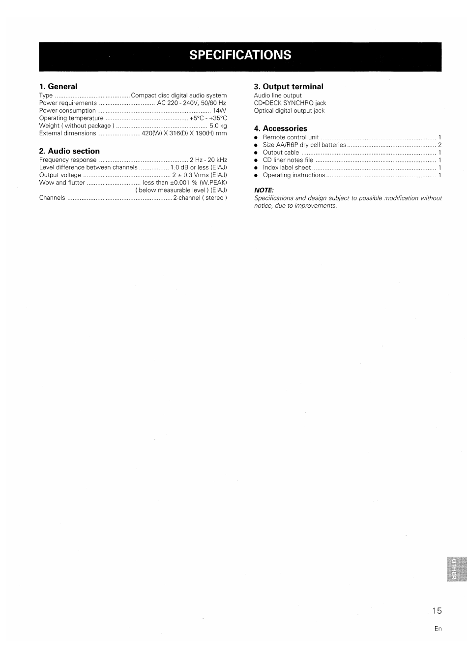 Specifications | Pioneer PD-F706 User Manual | Page 15 / 16