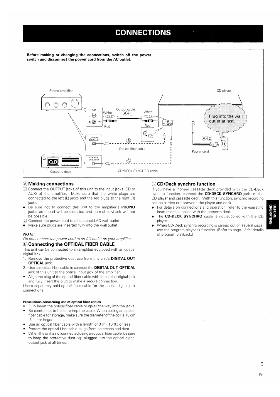 Connections, Stereo amplifier cd player | Pioneer PD-F706 User Manual | Page 5 / 16