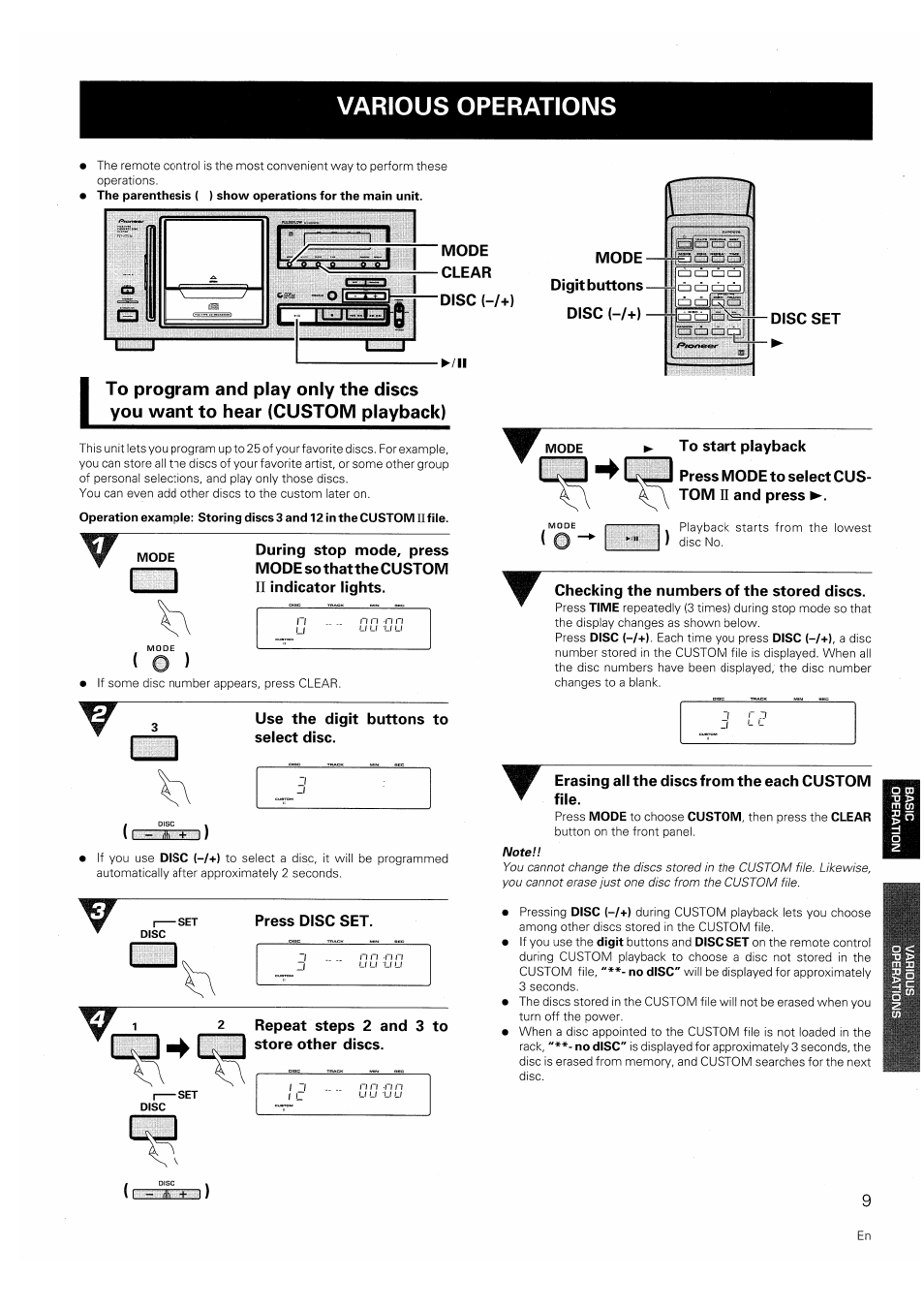 Various operations | Pioneer PD-F706 User Manual | Page 9 / 16