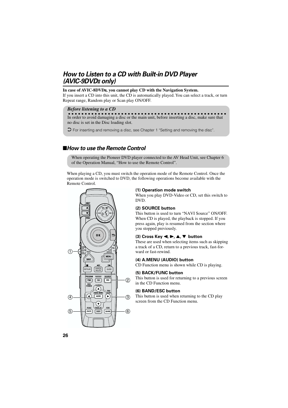 How to use the remote control, Only), Before listening to a cd | Pioneer AVIC-85DHV-2 User Manual | Page 28 / 56