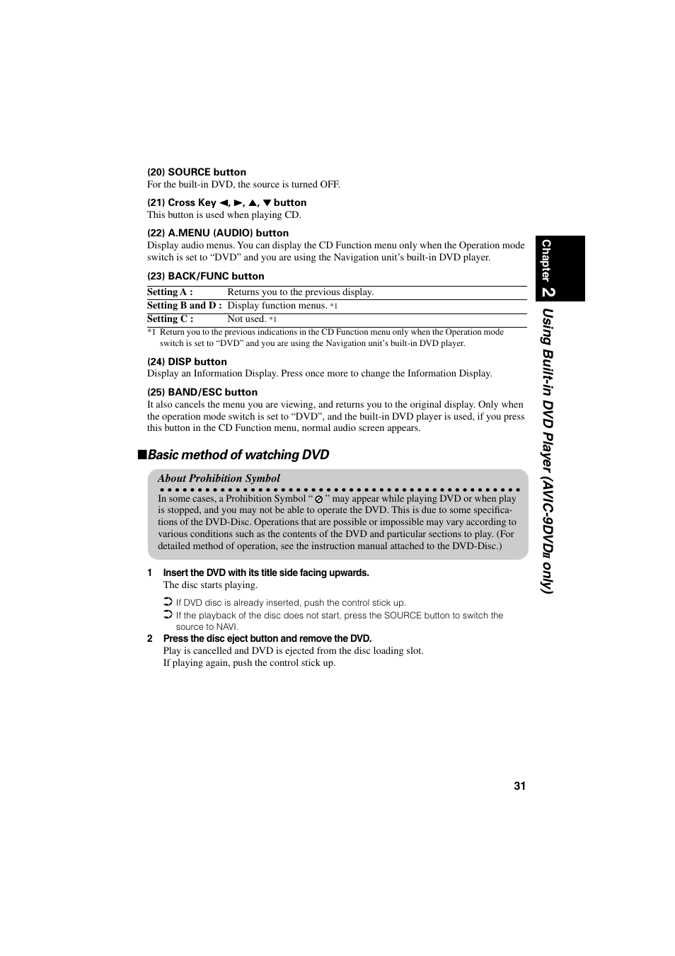 Basic method of watching dvd, Using built-in d vd pla y er (a vic-9d vd, Onl y) | Pioneer AVIC-85DHV-2 User Manual | Page 33 / 56