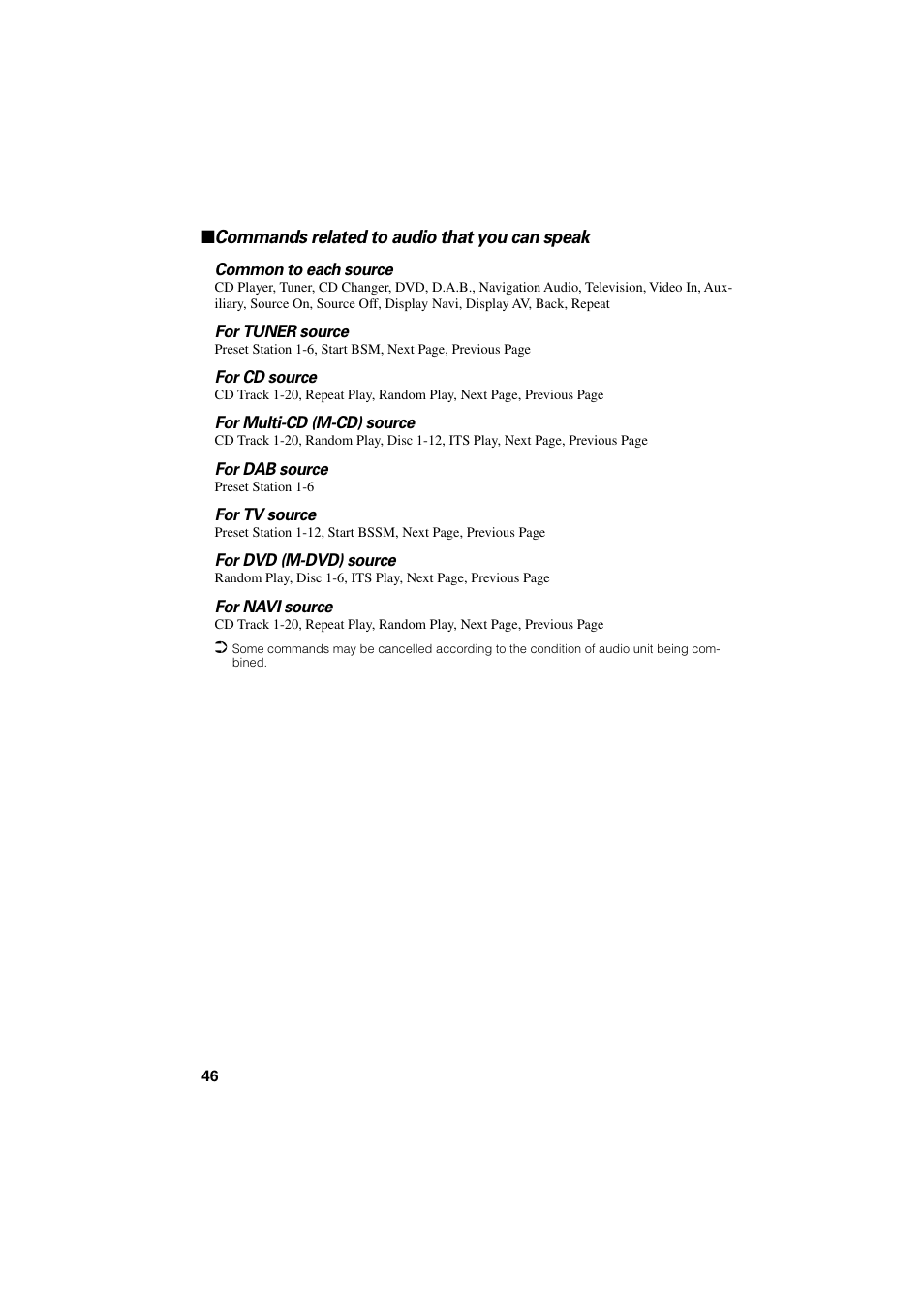 Commands related to audio that you can speak | Pioneer AVIC-85DHV-2 User Manual | Page 48 / 56