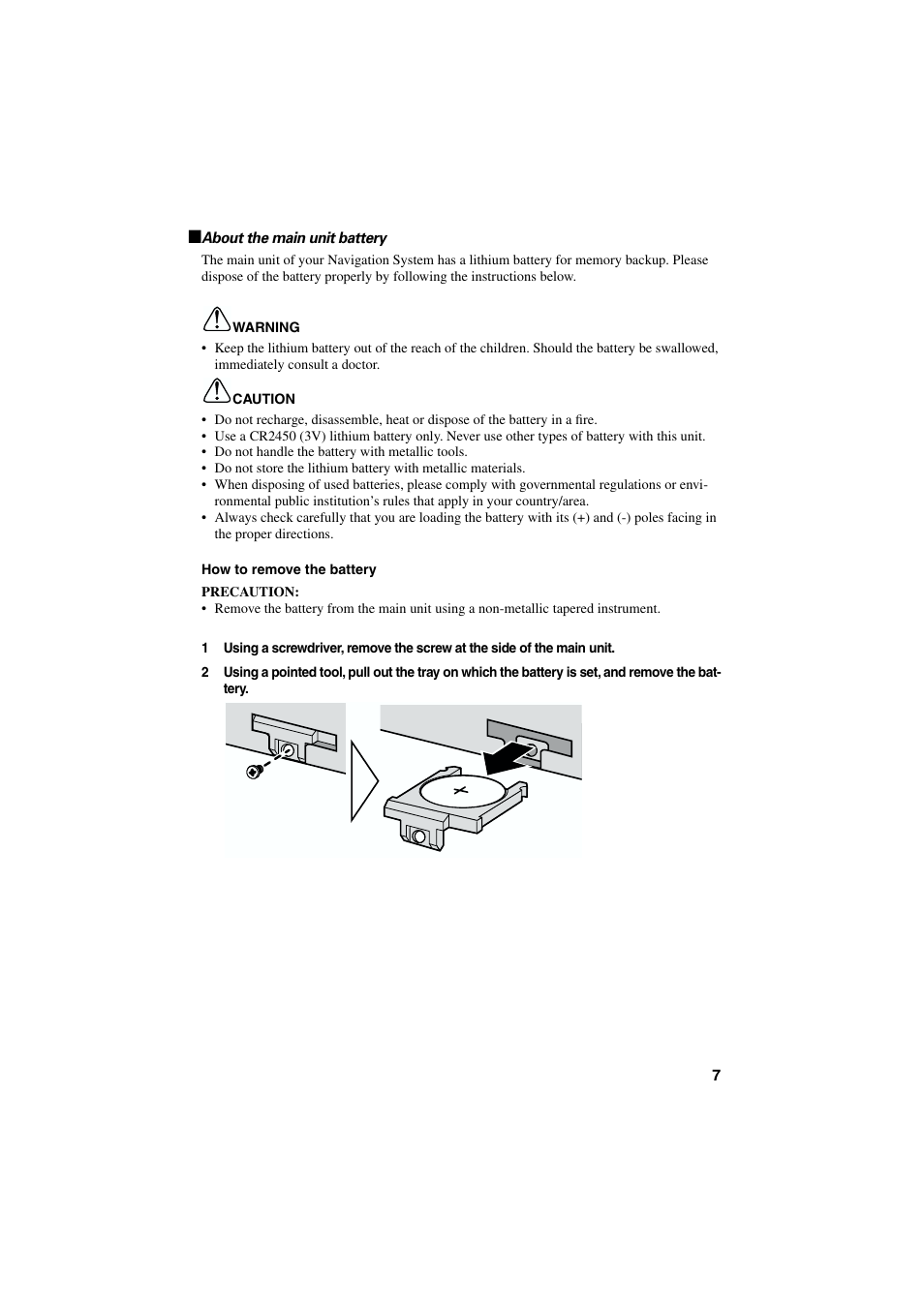 About the main unit battery | Pioneer AVIC-85DHV-2 User Manual | Page 9 / 56