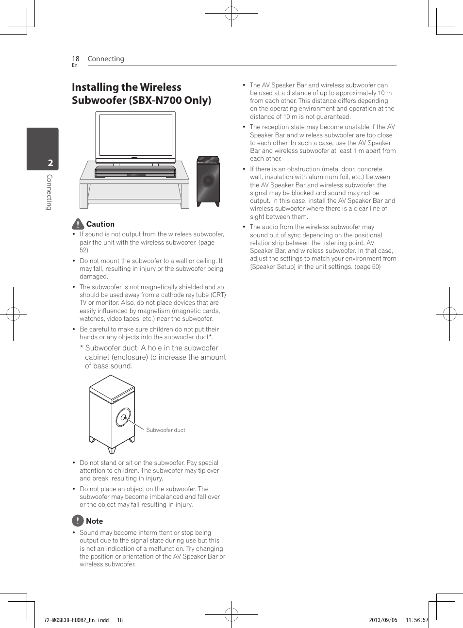 Installing the wireless subwoofer (sbx-n700 only) | Pioneer SBX-N700 User Manual | Page 18 / 68