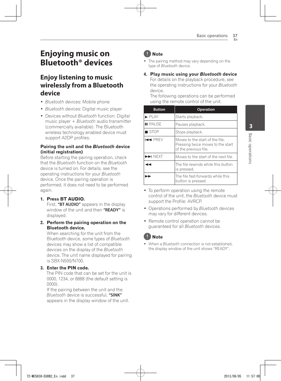 Enjoying music on bluetooth® devices | Pioneer SBX-N700 User Manual | Page 37 / 68