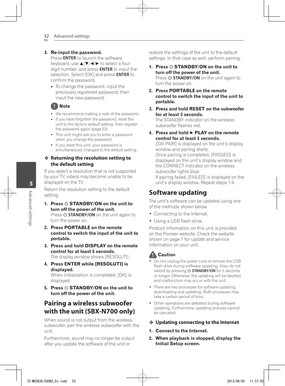 Software updating | Pioneer SBX-N700 User Manual | Page 52 / 68