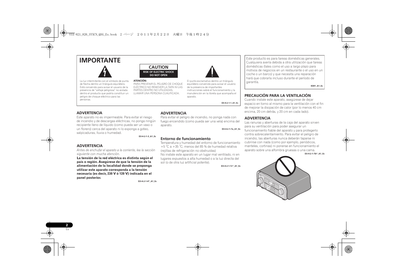 Importante | Pioneer VSX-821 User Manual | Page 112 / 156