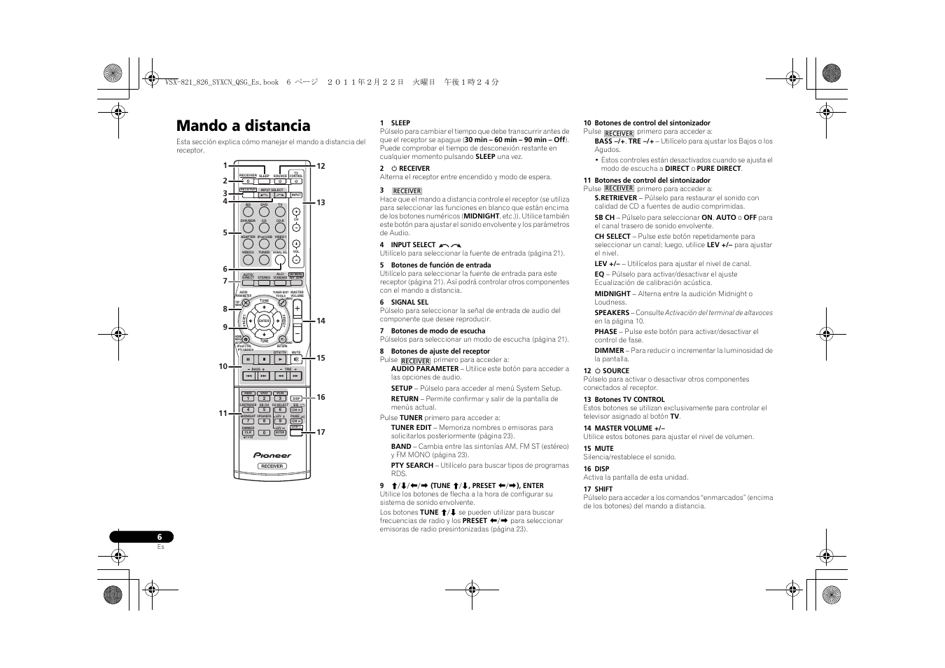Mando a distancia | Pioneer VSX-821 User Manual | Page 116 / 156
