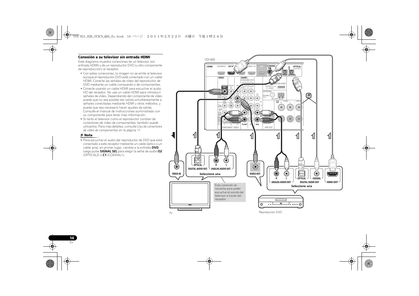 Conexión a su televisor sin entrada hdmi | Pioneer VSX-821 User Manual | Page 124 / 156