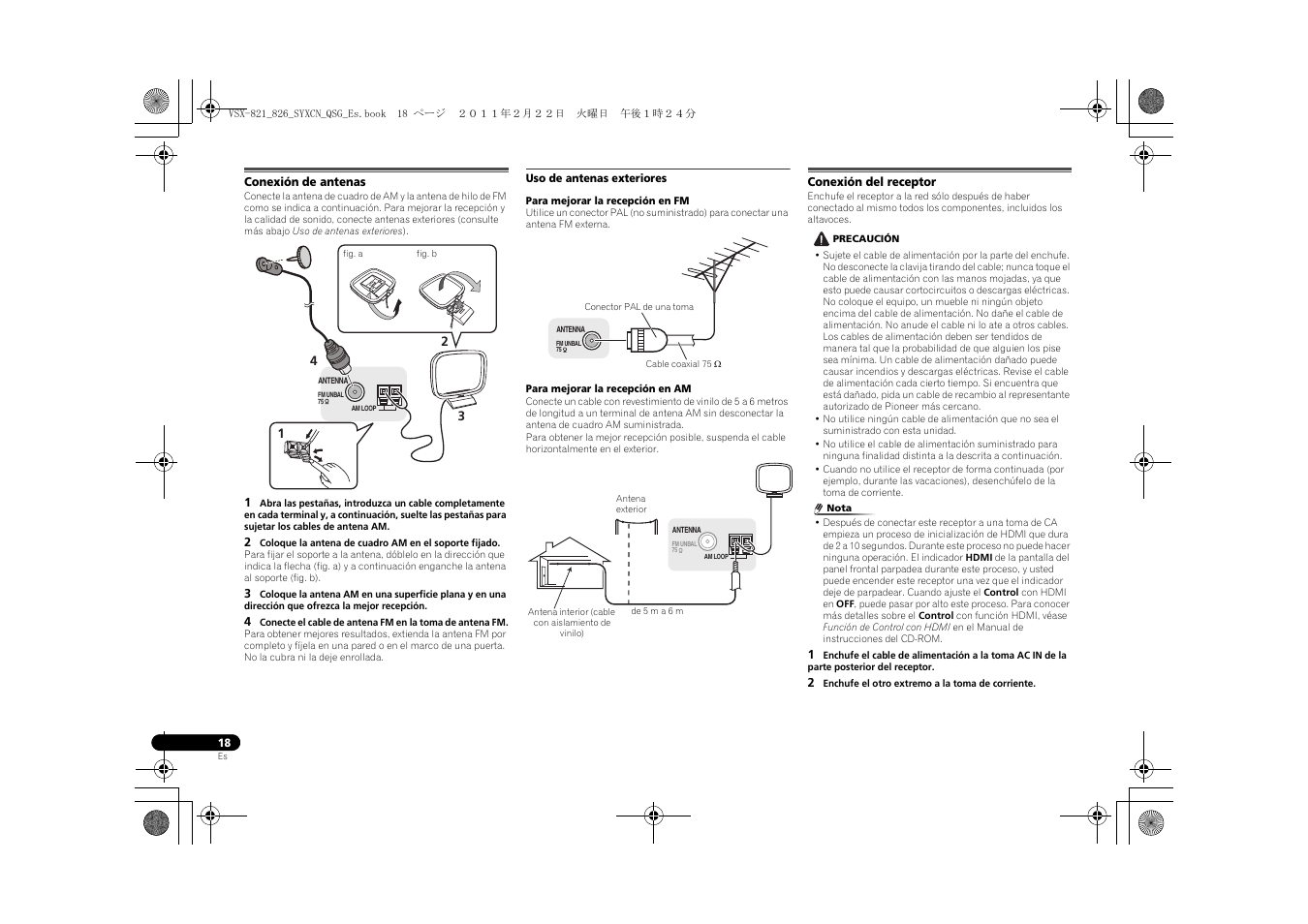 Conexión de antenas, Uso de antenas exteriores, Conexión del receptor | Pioneer VSX-821 User Manual | Page 128 / 156