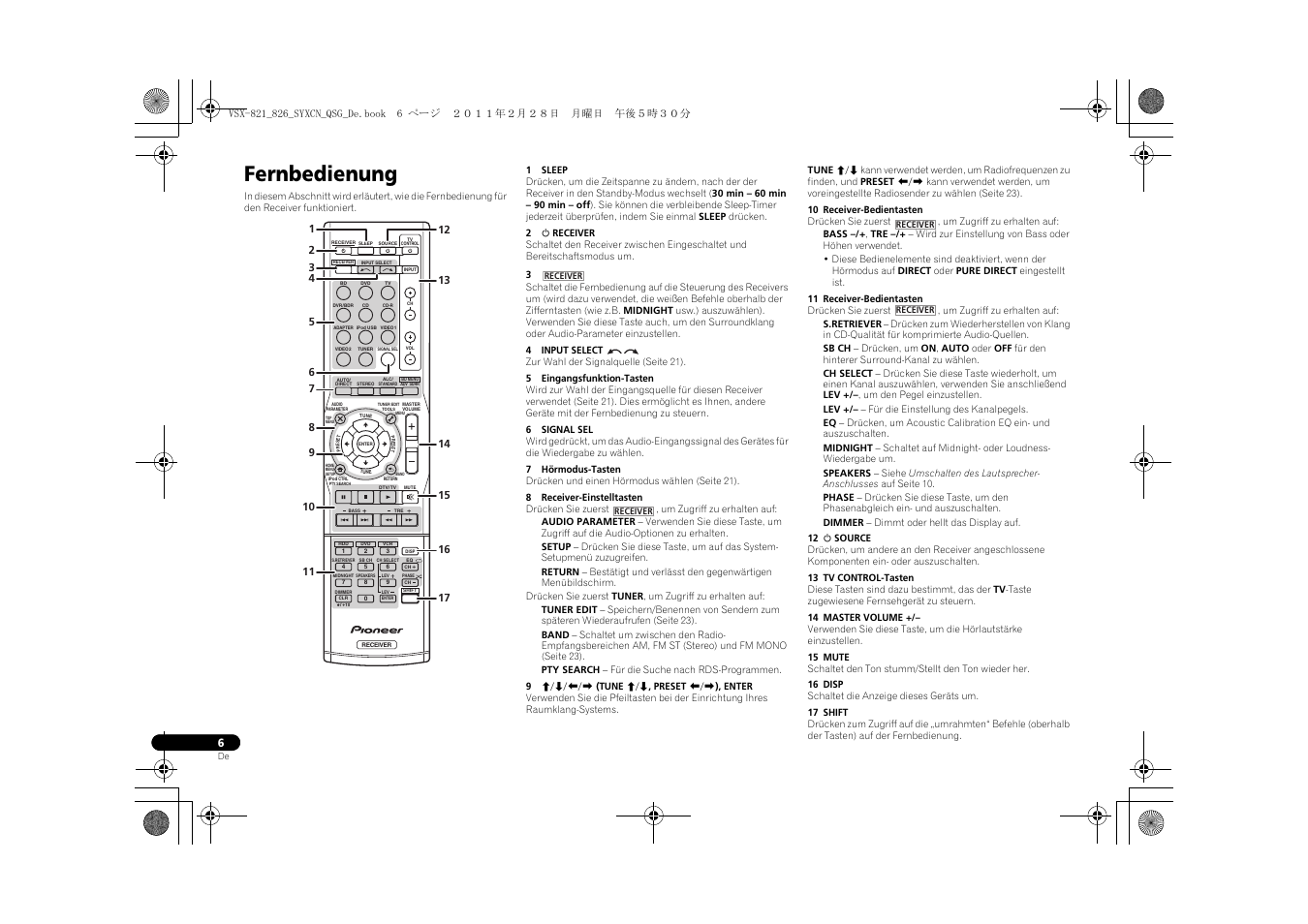 Fernbedienung | Pioneer VSX-821 User Manual | Page 138 / 156