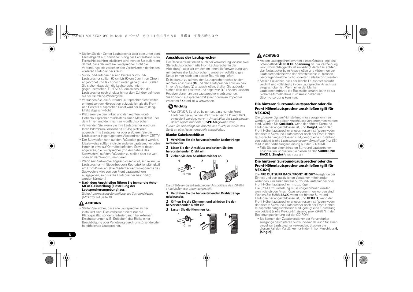 Anschluss der lautsprecher | Pioneer VSX-821 User Manual | Page 140 / 156
