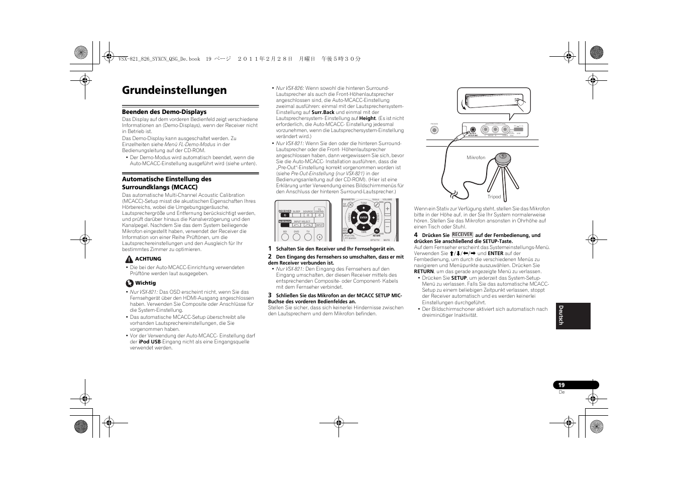 Grundeinstellungen, Beenden des demo-displays | Pioneer VSX-821 User Manual | Page 151 / 156