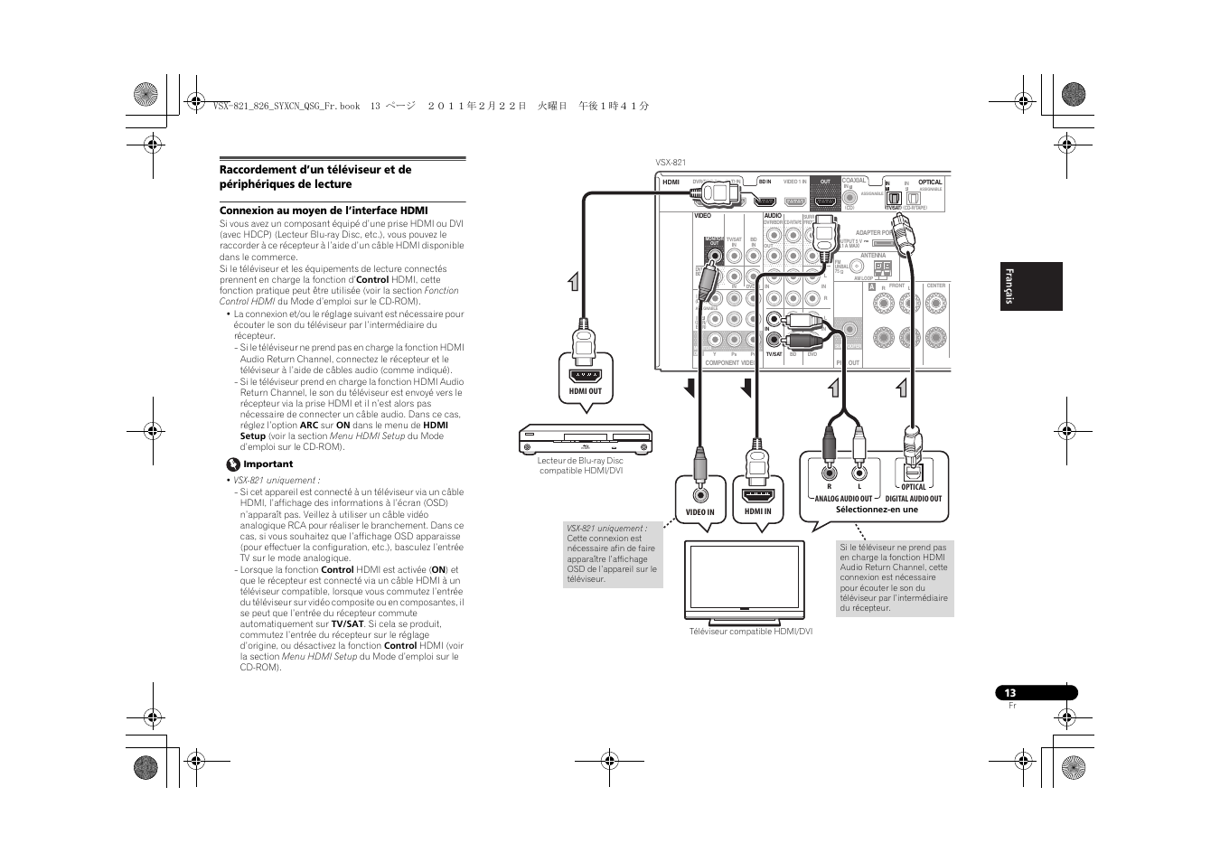 Connexion au moyen de l’interface hdmi | Pioneer VSX-821 User Manual | Page 35 / 156