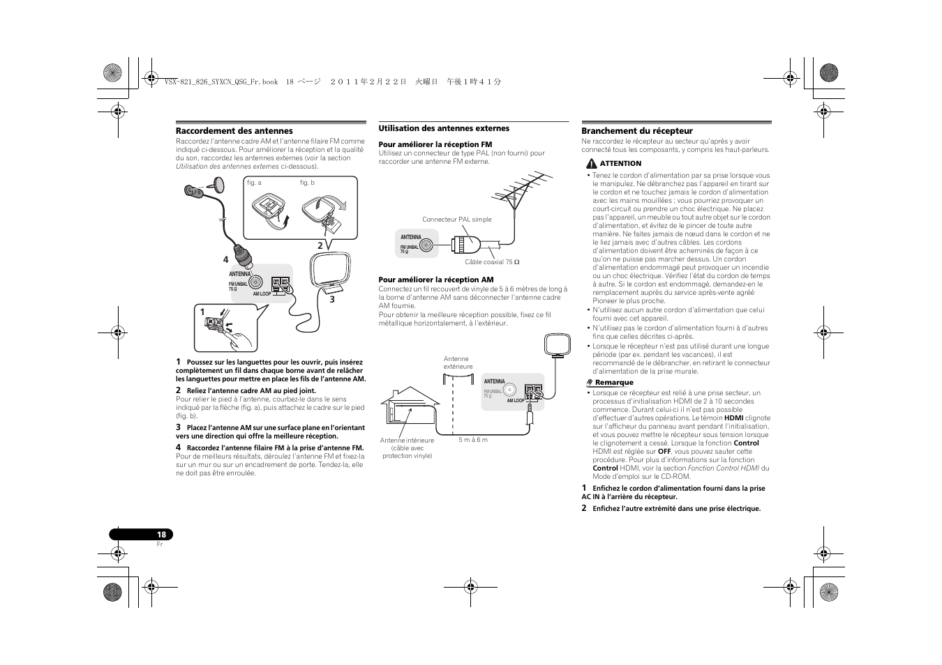 Raccordement des antennes, Utilisation des antennes externes, Branchement du récepteur | Pioneer VSX-821 User Manual | Page 40 / 156