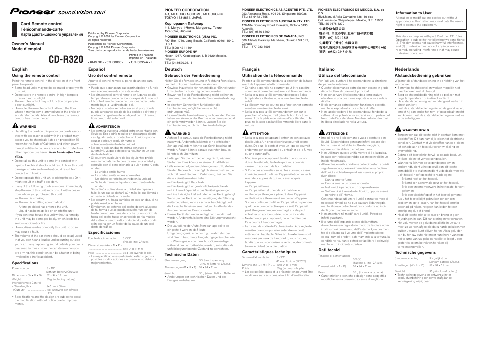 Pioneer CD-R320 User Manual | 4 pages