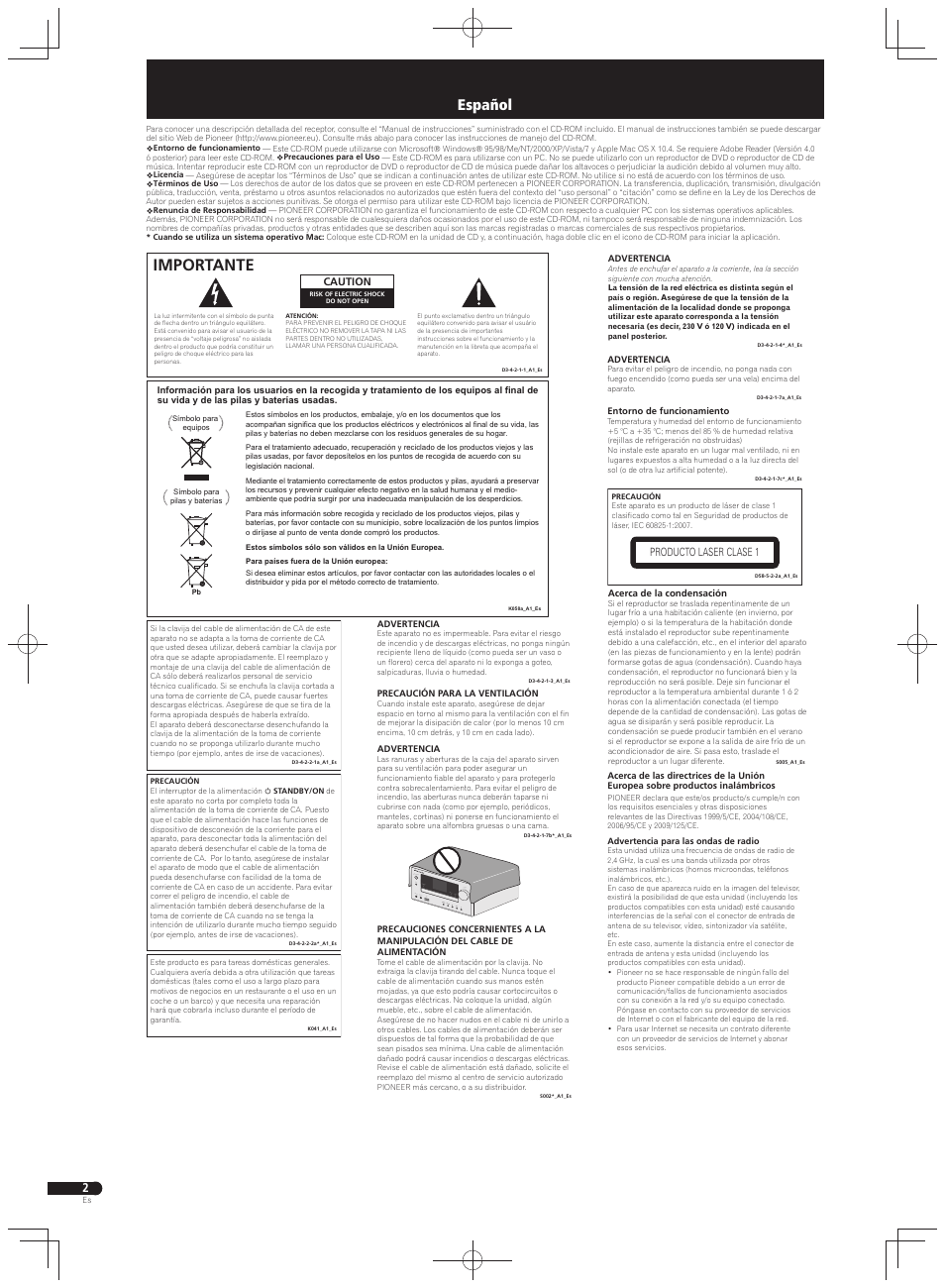 Sistema receptor de cd en red, Receptor de cd en red / network-cd-receiver, Importante | Español | Pioneer X-HM71-K User Manual | Page 10 / 32