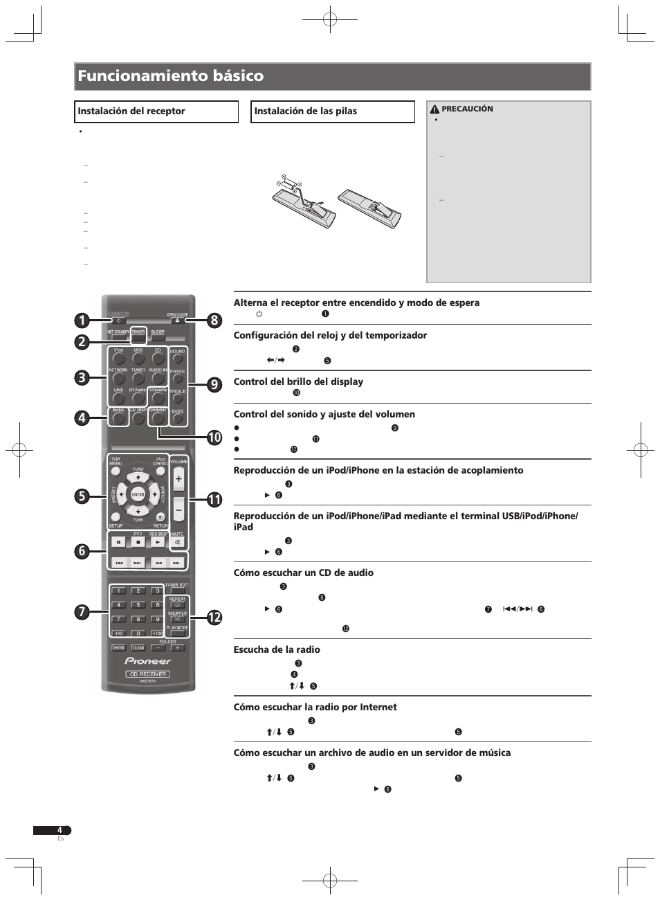 Funcionamiento básico | Pioneer X-HM71-K User Manual | Page 12 / 32