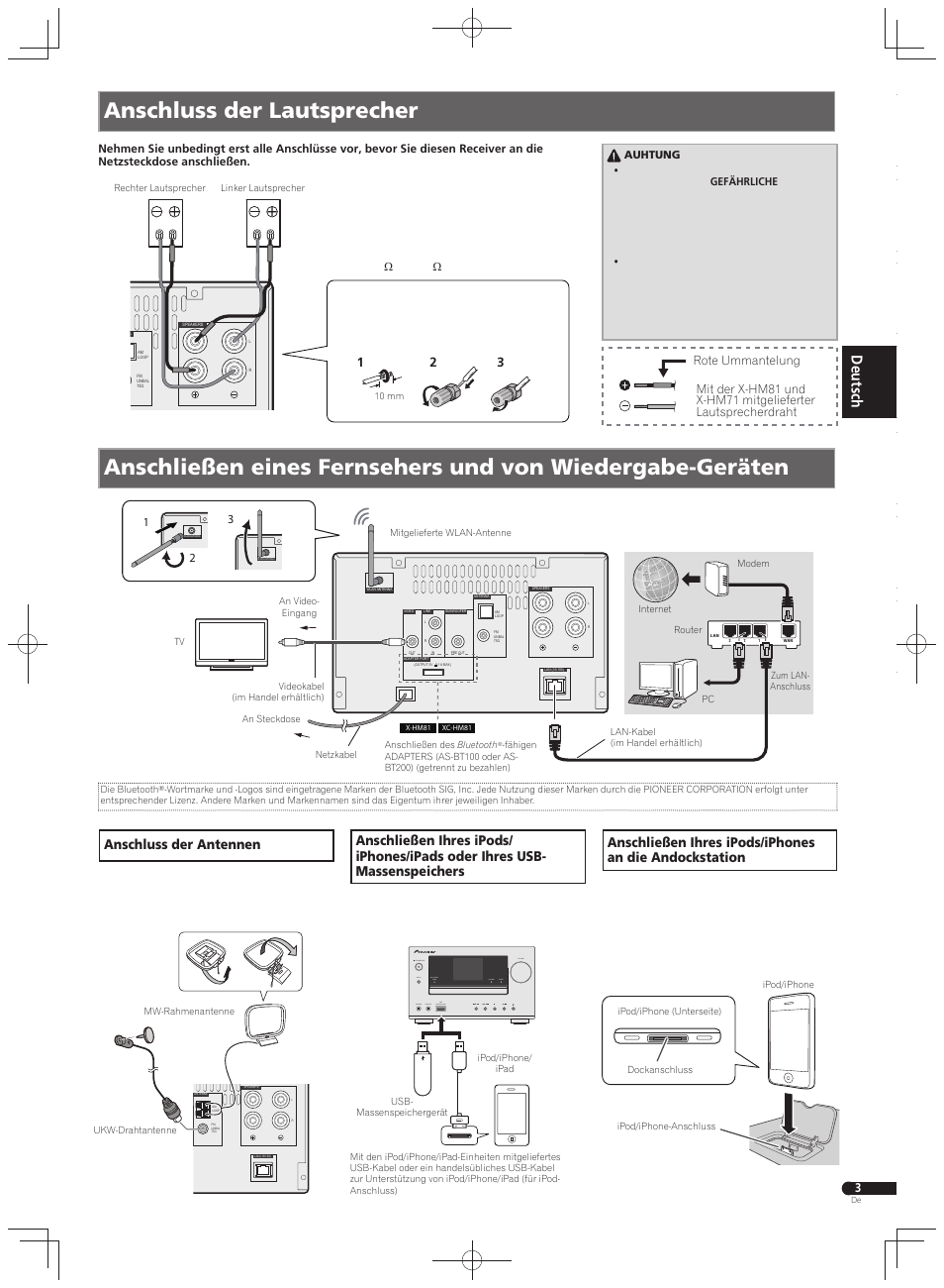 Anschluss der lautsprecher, Anschluss der antennen | Pioneer X-HM71-K User Manual | Page 15 / 32