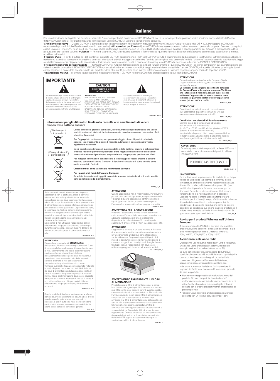 Amplificatore con cd e rete / network cd receiver, Importante, Italiano | Pioneer X-HM71-K User Manual | Page 18 / 32