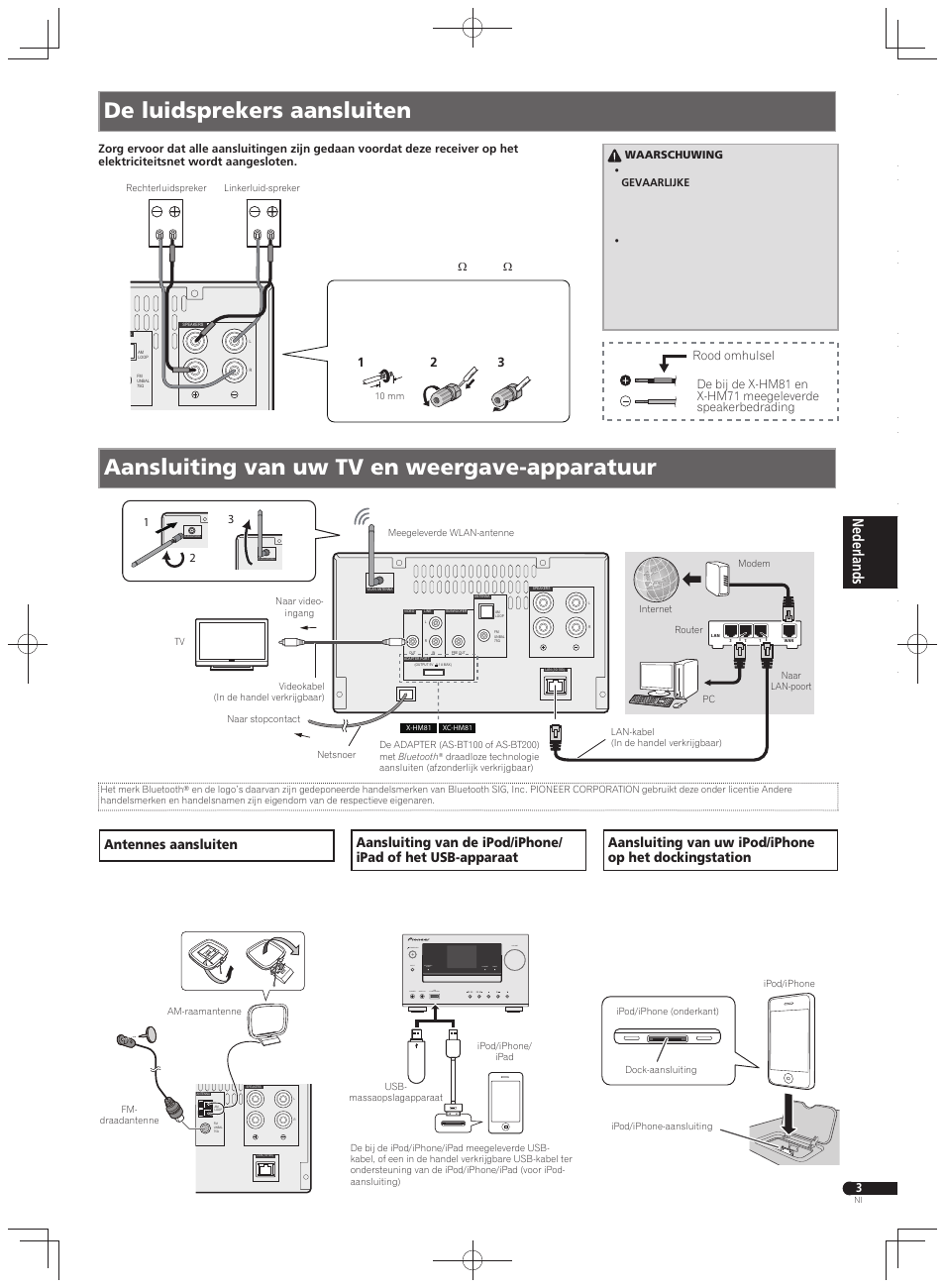 De luidsprekers aansluiten, Aansluiting van uw tv en weergave-apparatuur, Antennes aansluiten | Pioneer X-HM71-K User Manual | Page 23 / 32