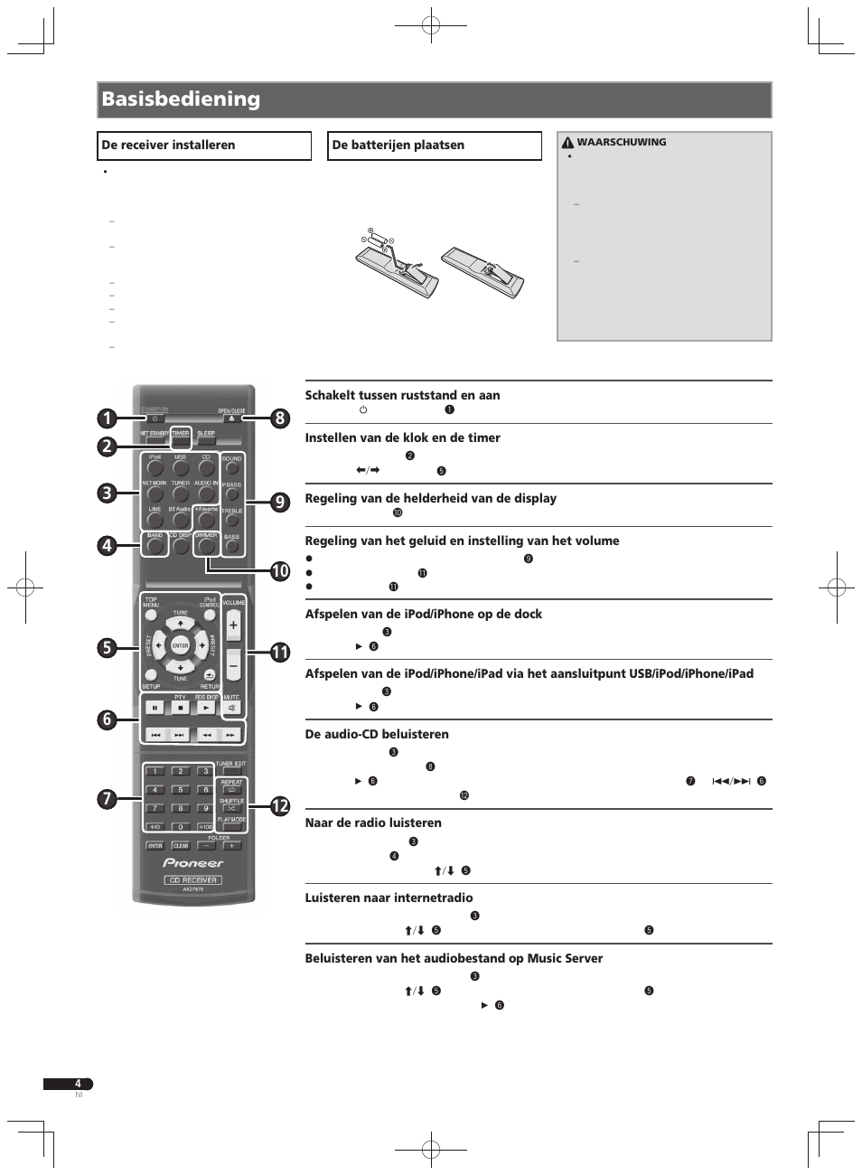 Basisbediening | Pioneer X-HM71-K User Manual | Page 24 / 32