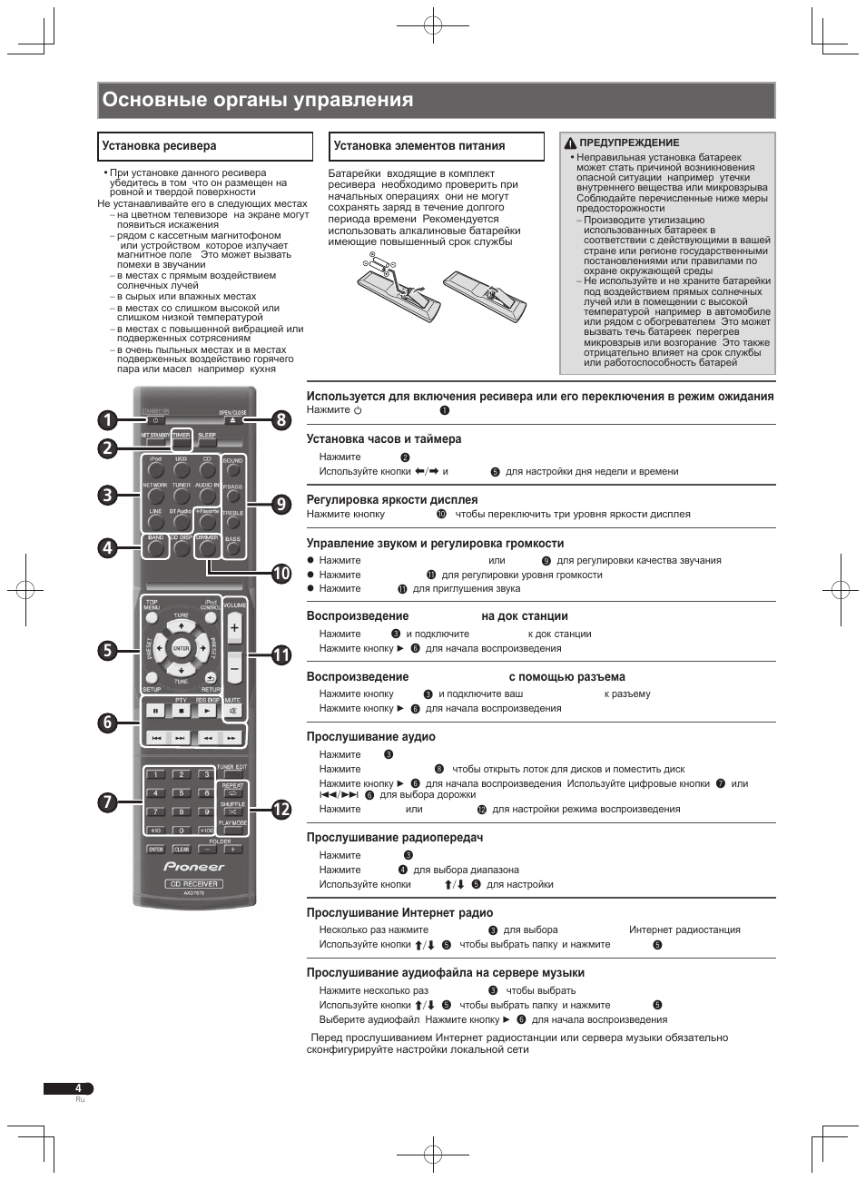 Основные органы управления | Pioneer X-HM71-K User Manual | Page 28 / 32