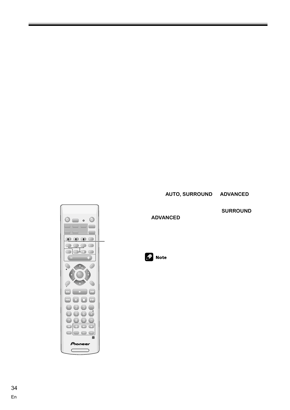 Selecting a listening mode 34, Selecting a listening mode, Playback modes | 1 press, Or the, Auto, surround, Advanced, Surround | Pioneer VSX-C100-S User Manual | Page 34 / 60
