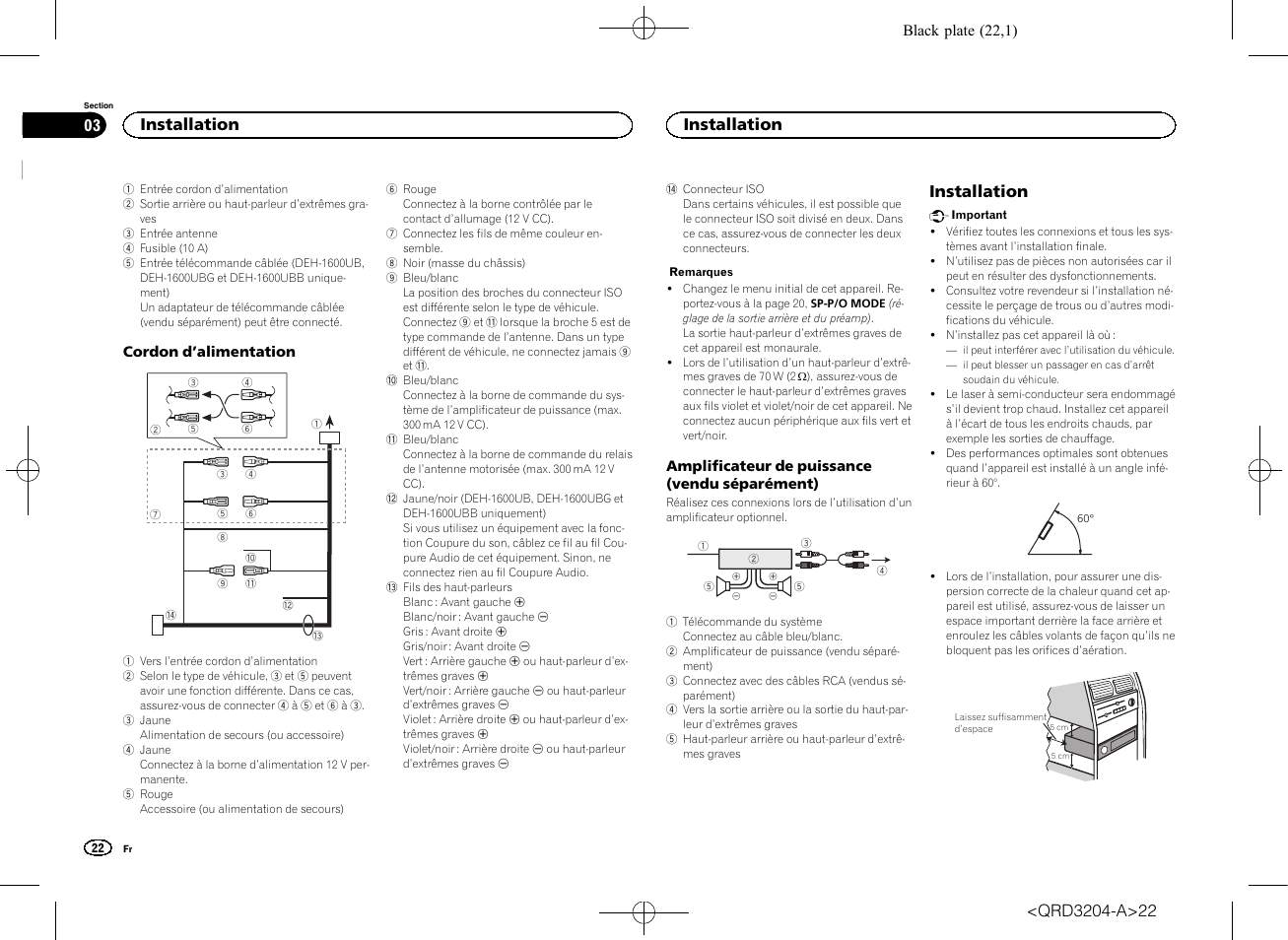 Installation | Pioneer DEH-1600UBB User Manual | Page 22 / 100