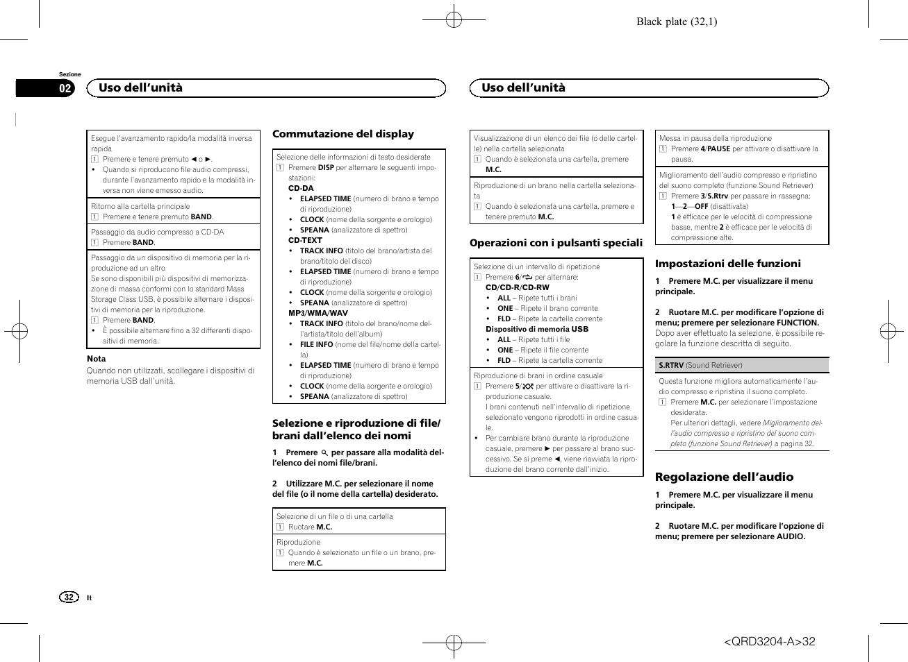 Regolazione dell ’audio, Uso dell ’unità | Pioneer DEH-1600UBB User Manual | Page 32 / 100