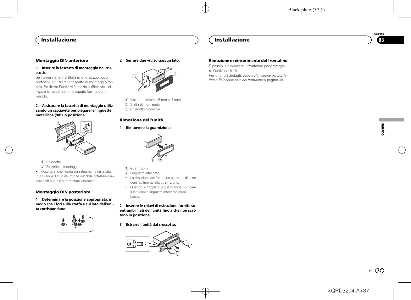 Installazione | Pioneer DEH-1600UBB User Manual | Page 37 / 100