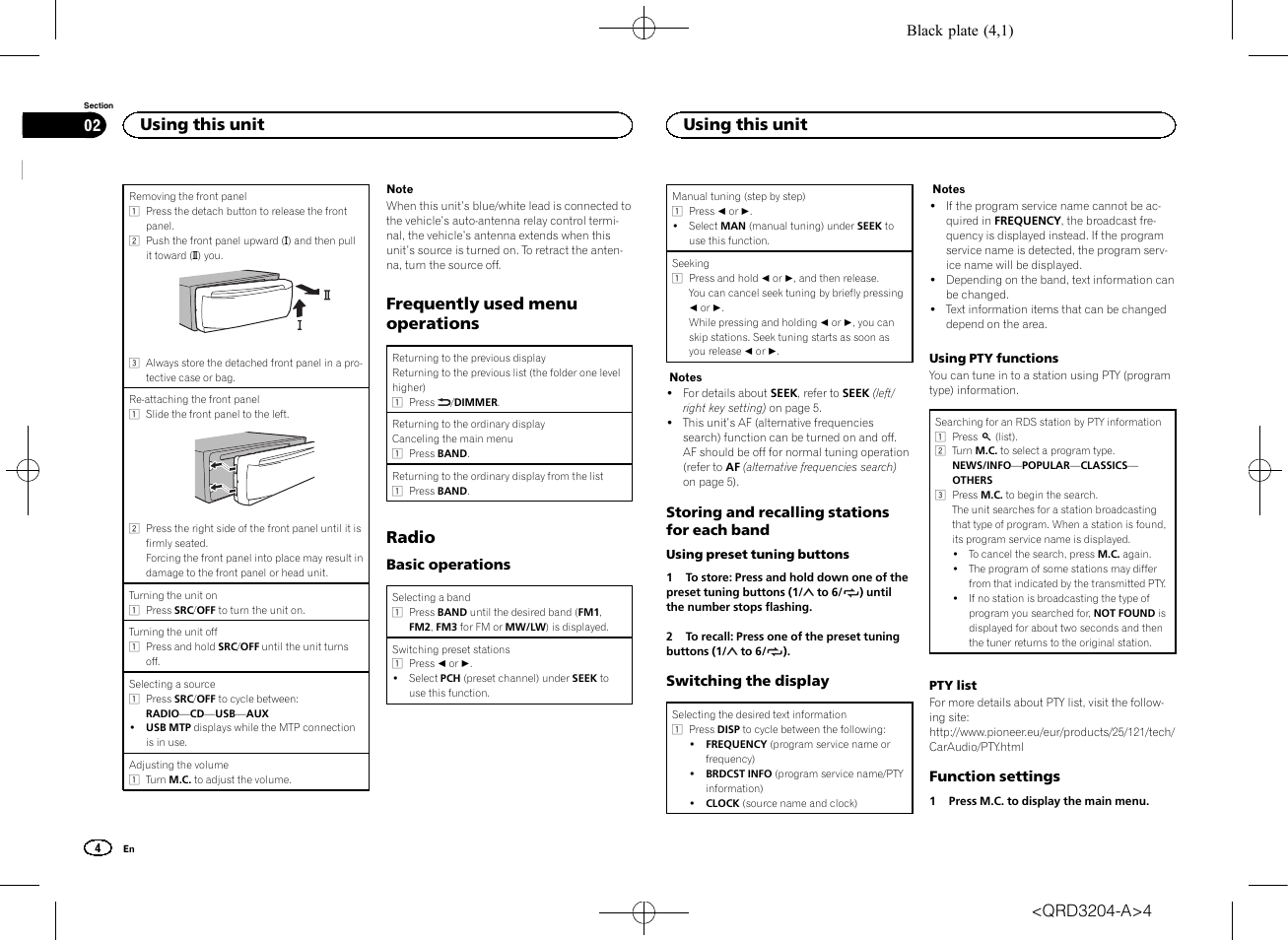 Frequently used menu operations, Radio, Using this unit | Pioneer DEH-1600UBB User Manual | Page 4 / 100