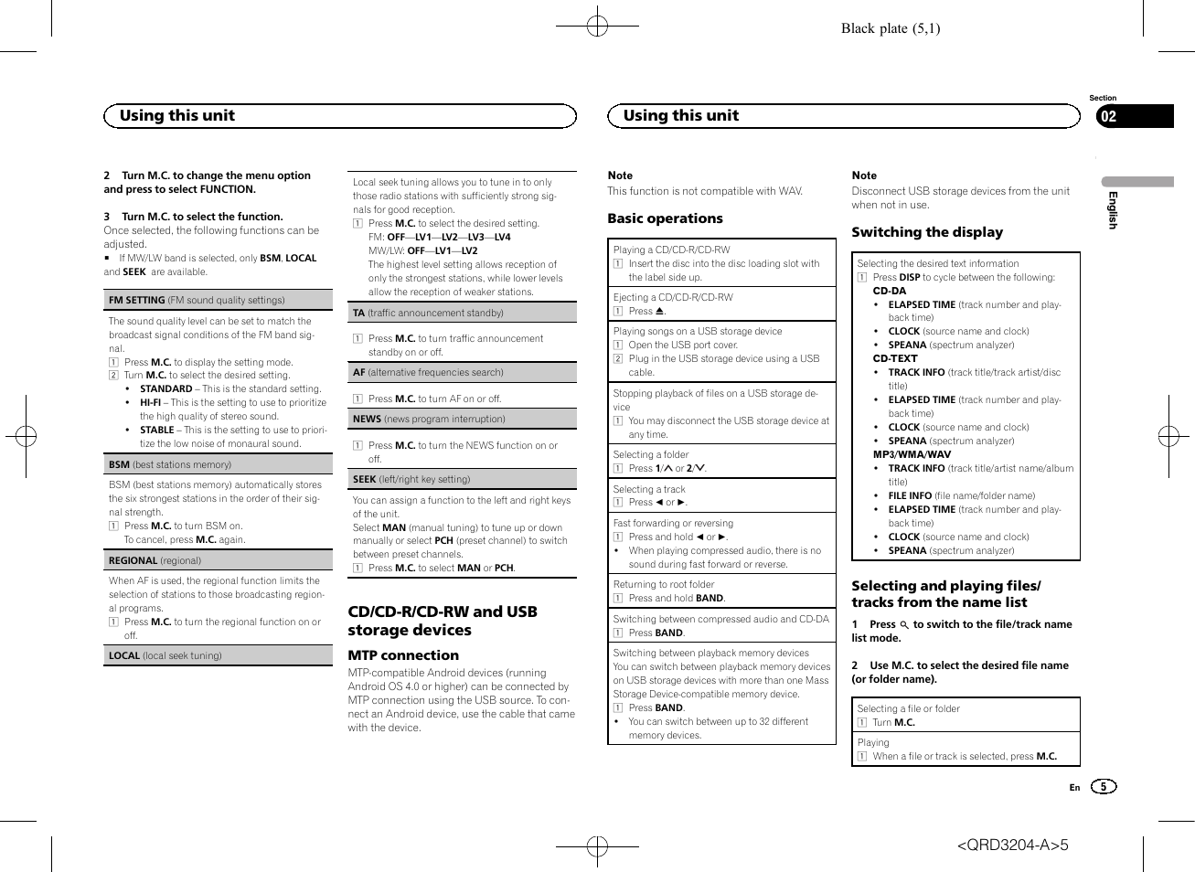 Seek (left, Af (alternative frequencies search), Cd/cd-r/cd-rw and usb storage devices | Using this unit | Pioneer DEH-1600UBB User Manual | Page 5 / 100