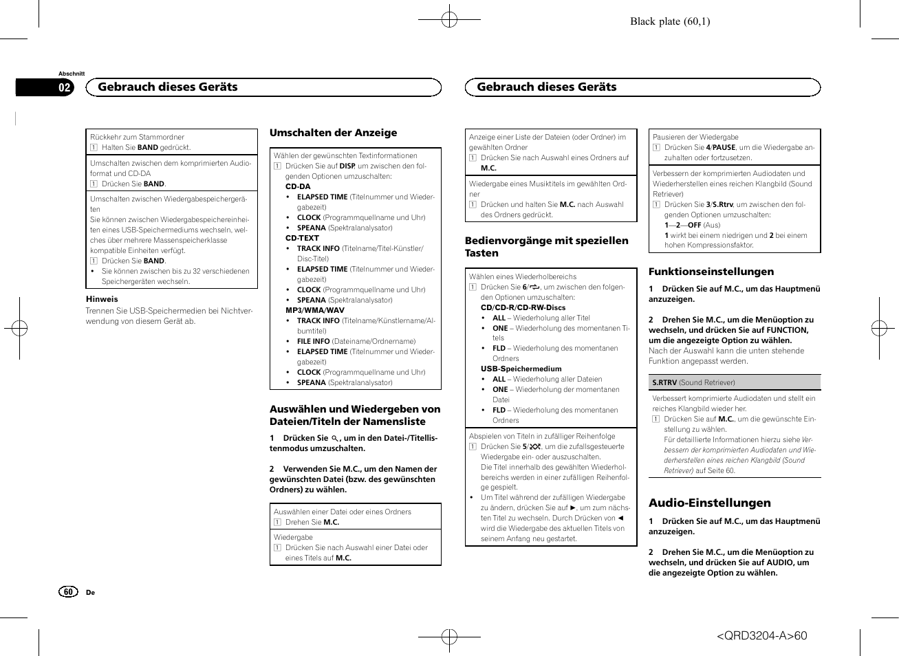 Audio-einstellungen, Gebrauch dieses geräts | Pioneer DEH-1600UBB User Manual | Page 60 / 100