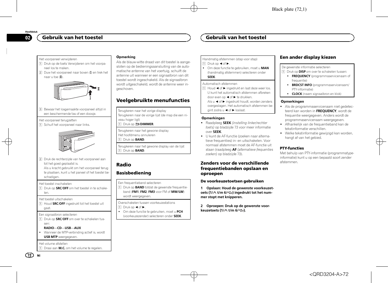Veelgebruikte menufuncties, Radio, Gebruik van het toestel | Pioneer DEH-1600UBB User Manual | Page 72 / 100