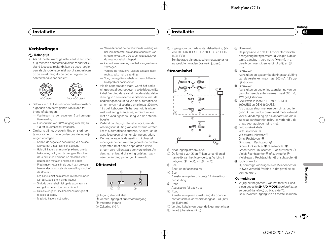 Verbindingen, Installatie | Pioneer DEH-1600UBB User Manual | Page 77 / 100