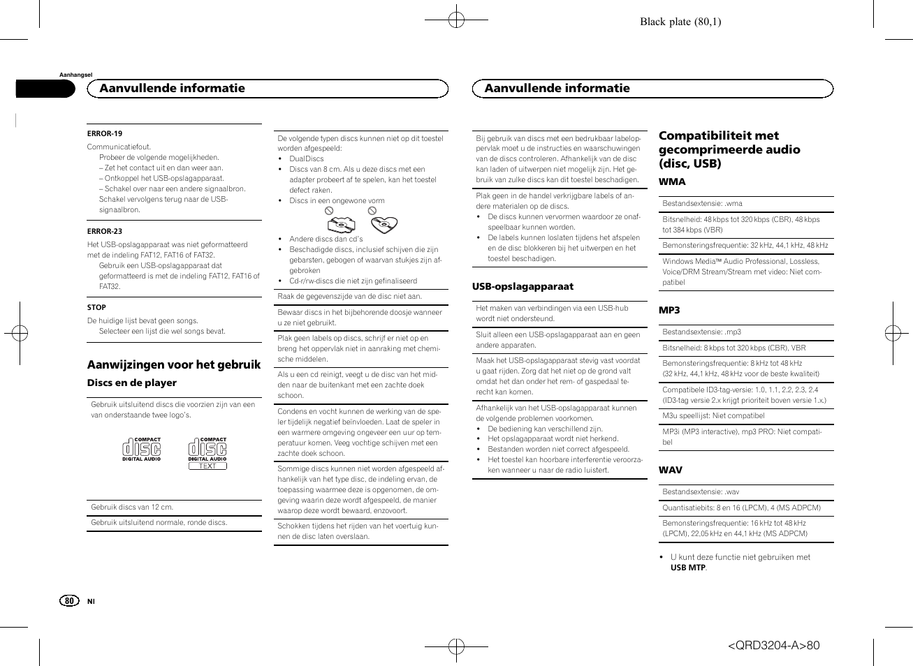 Aanwijzingen voor het gebruik, Aanvullende informatie | Pioneer DEH-1600UBB User Manual | Page 80 / 100