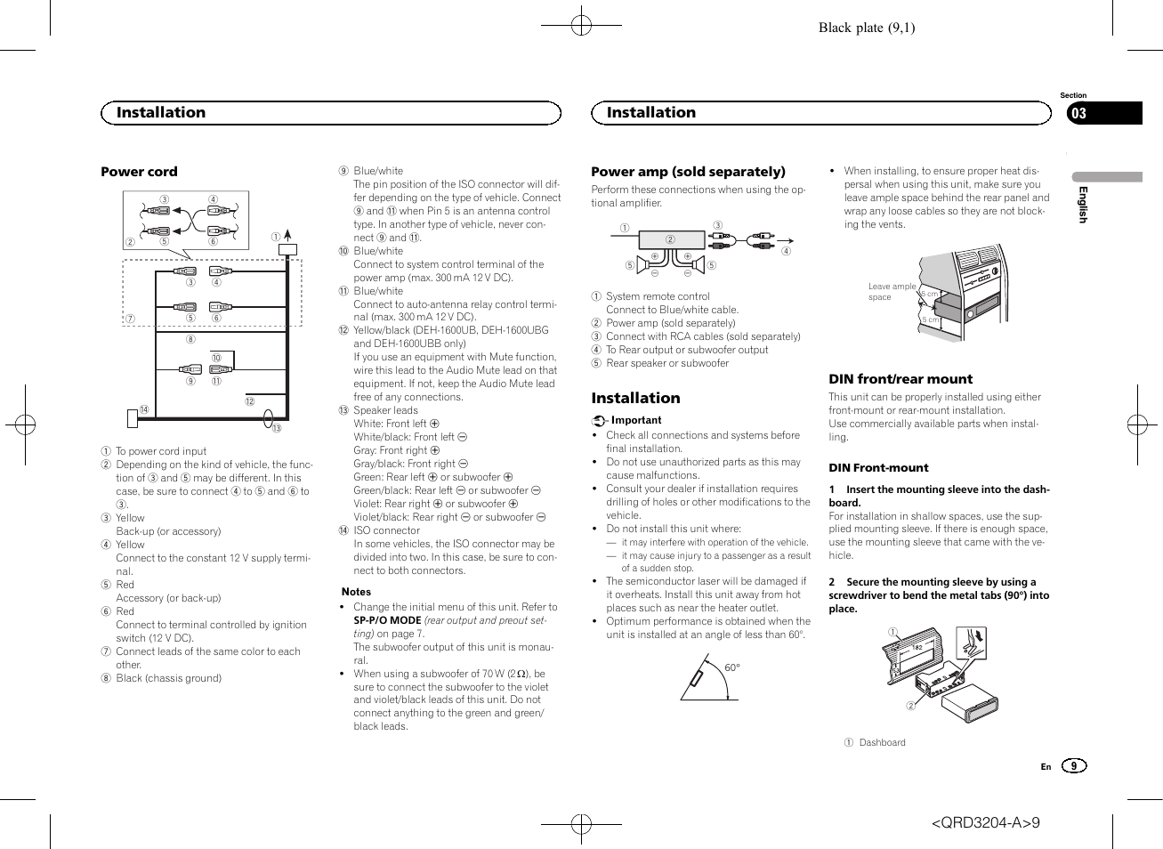 Installation | Pioneer DEH-1600UBB User Manual | Page 9 / 100