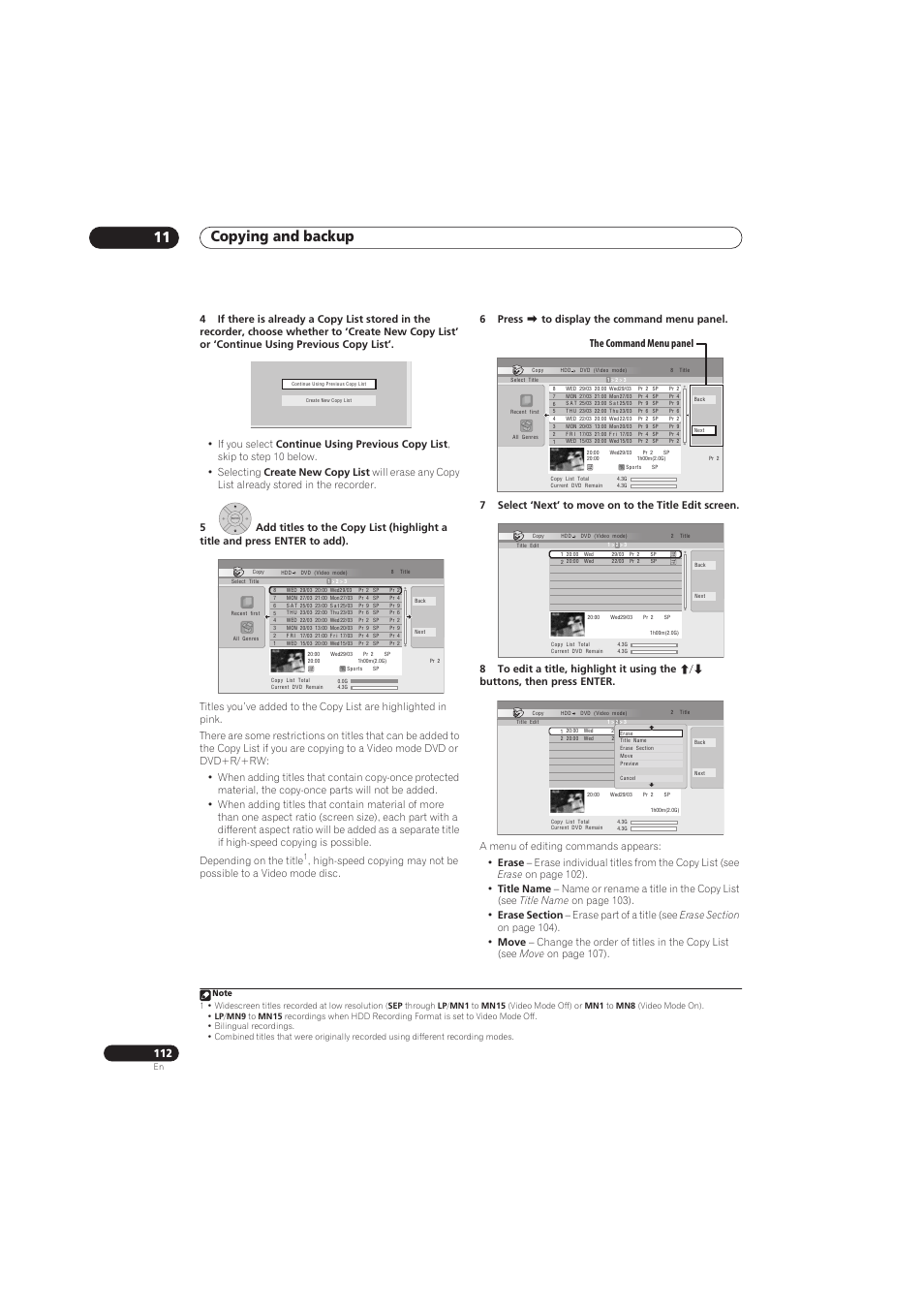Copying and backup 11, The command menu panel | Pioneer RCS-656HX User Manual | Page 112 / 156