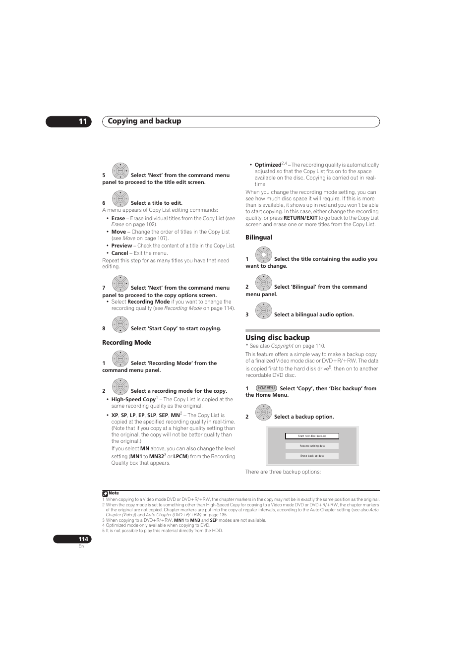 Copying and backup 11, Using disc backup | Pioneer RCS-656HX User Manual | Page 114 / 156