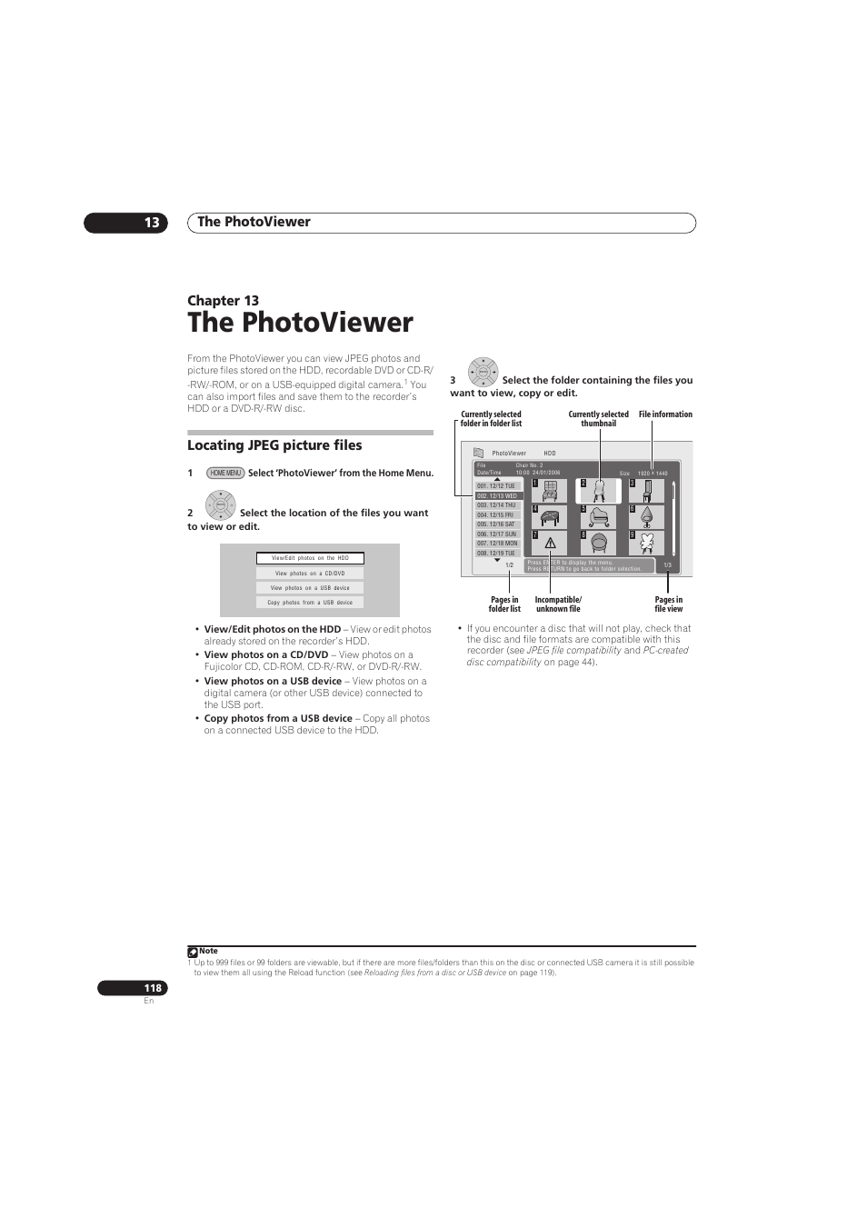 The photoviewer, The photoviewer 13, Chapter 13 | Locating jpeg picture files | Pioneer RCS-656HX User Manual | Page 118 / 156