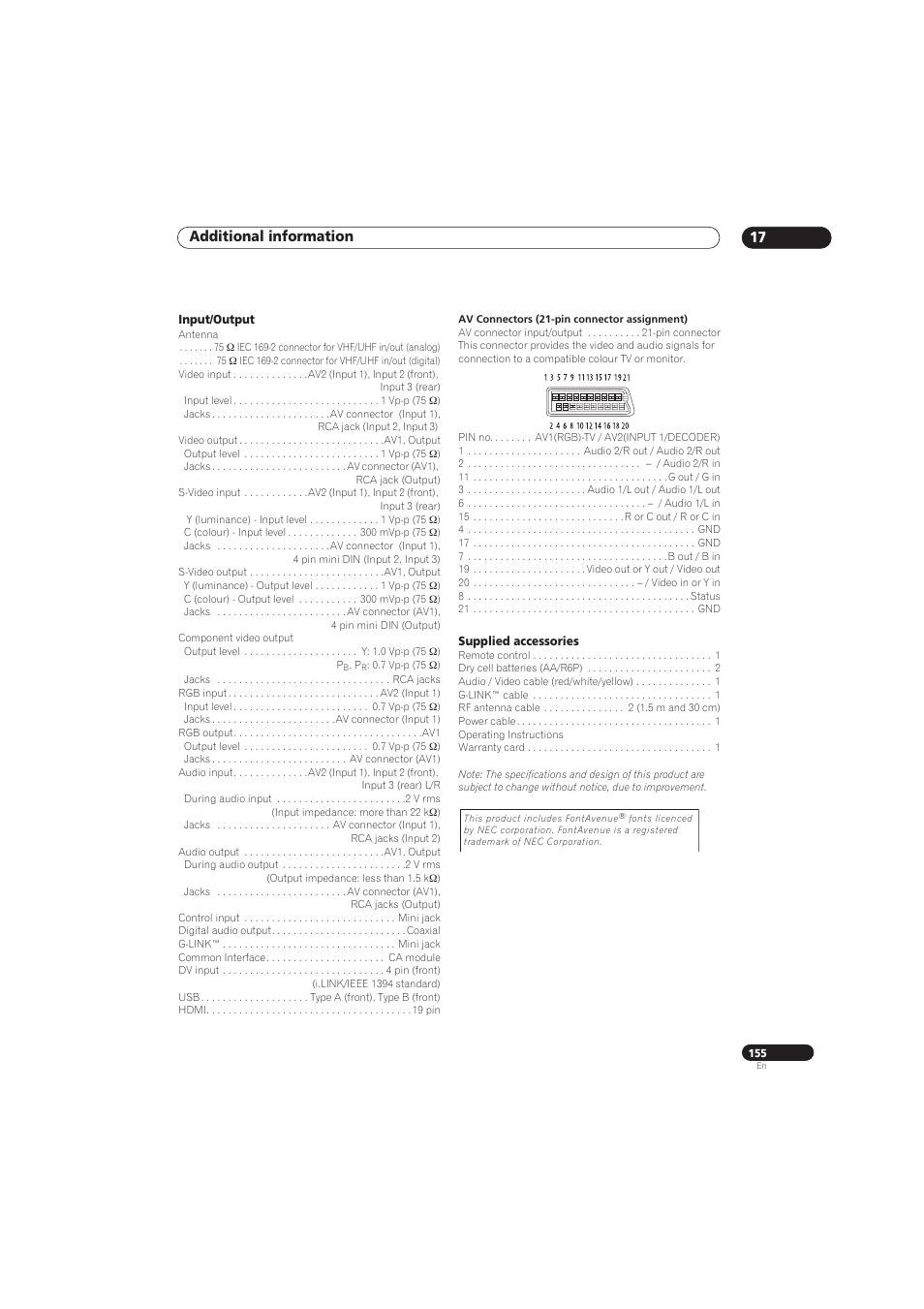 Additional information 17 | Pioneer RCS-656HX User Manual | Page 155 / 156
