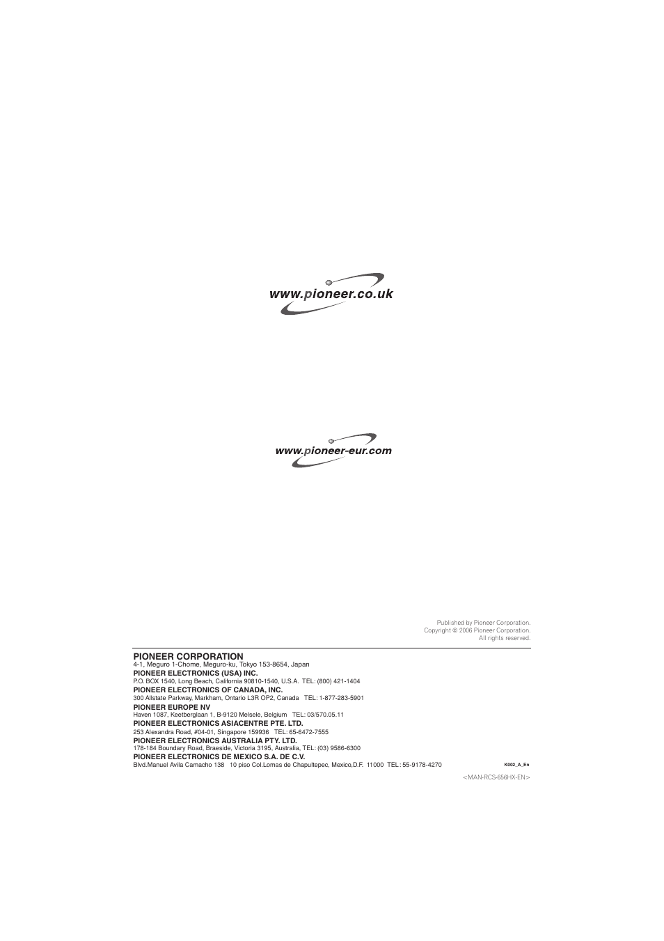 Pioneer RCS-656HX User Manual | Page 156 / 156