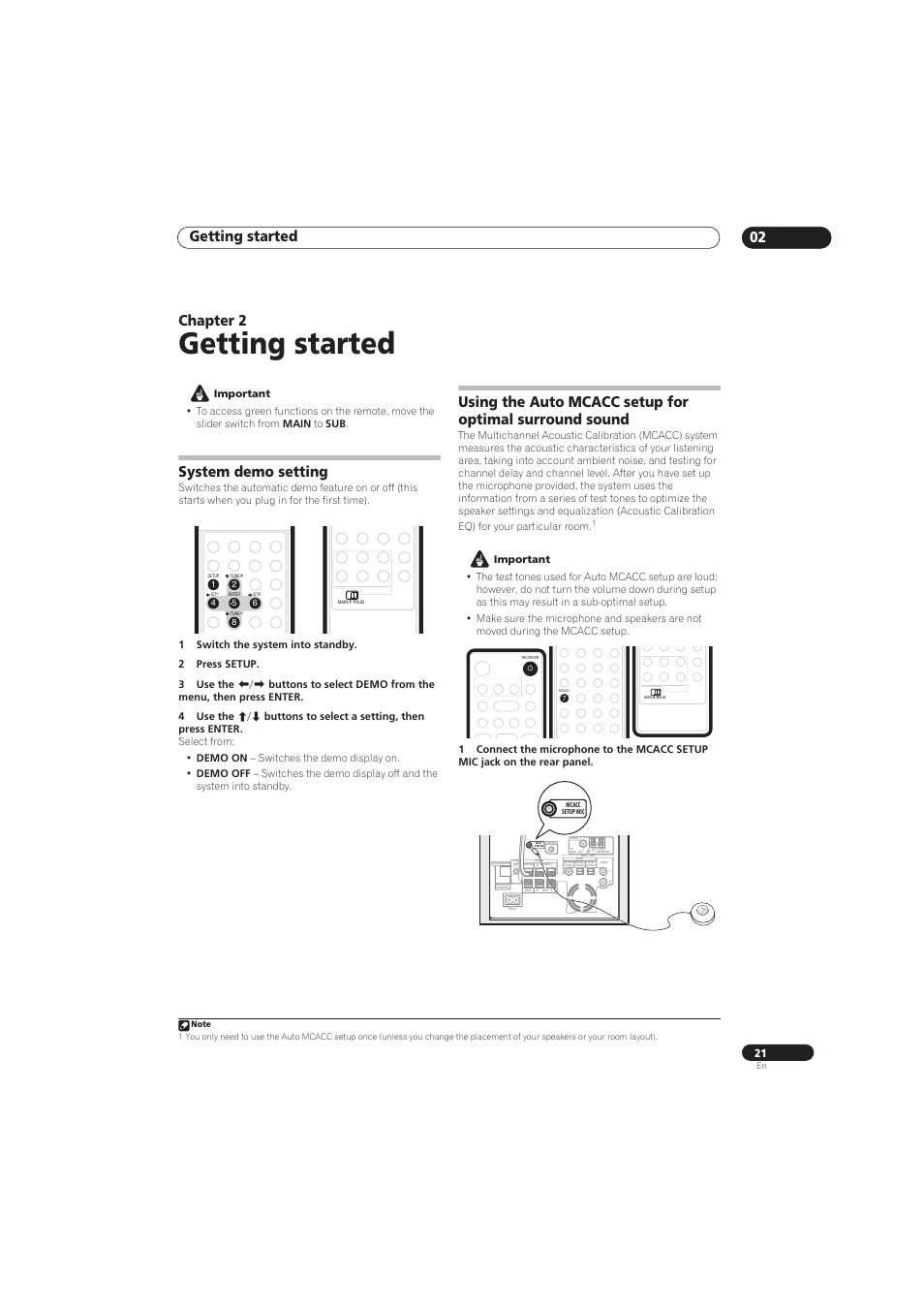 Getting started, Getting started 02, Chapter 2 | System demo setting | Pioneer RCS-656HX User Manual | Page 21 / 156