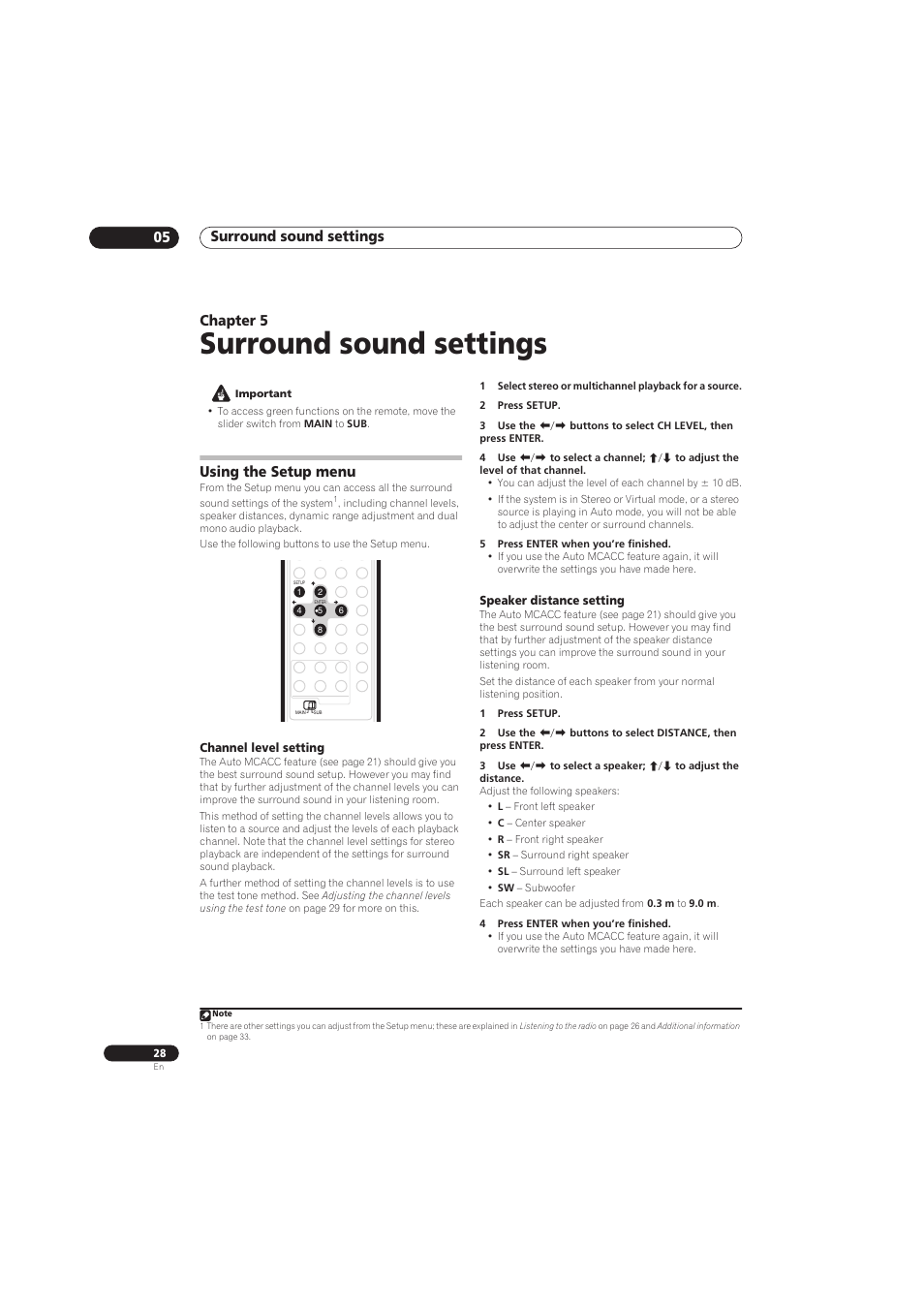 Surround sound settings, Surround sound settings 05, Chapter 5 | Using the setup menu | Pioneer RCS-656HX User Manual | Page 28 / 156