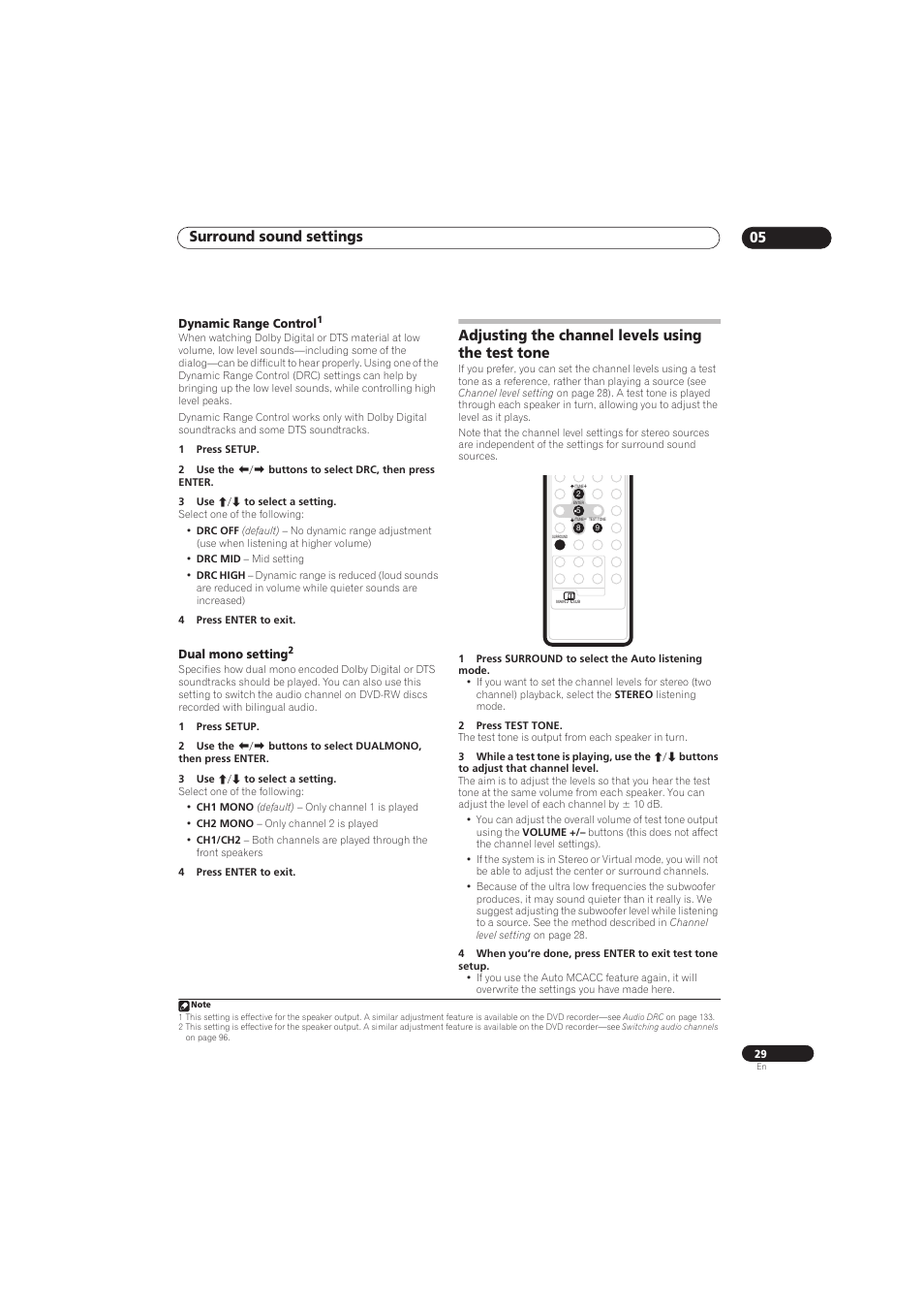 Surround sound settings 05, Adjusting the channel levels using the test tone | Pioneer RCS-656HX User Manual | Page 29 / 156